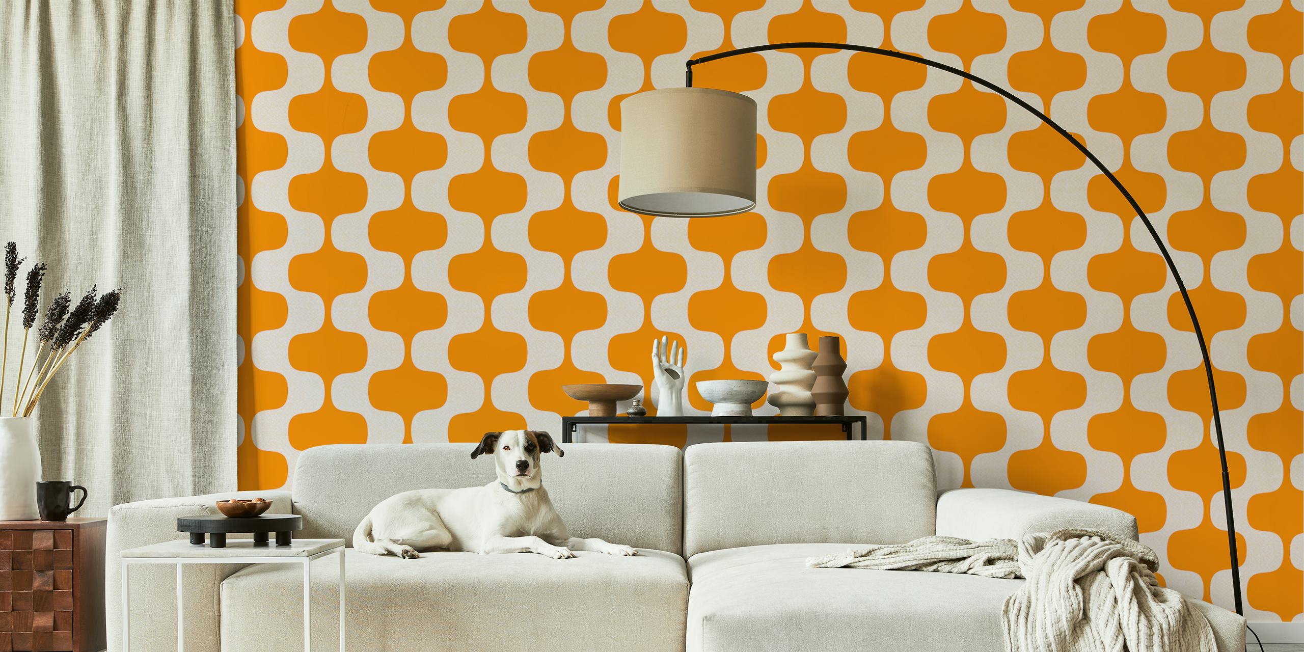 Bold Luxury Wave Stripes Orange wallpaper in a room