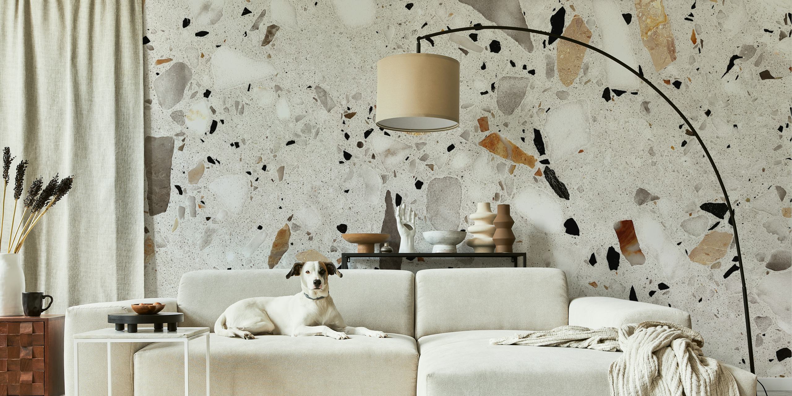 Gray natural terrazzo wallpaper in a room