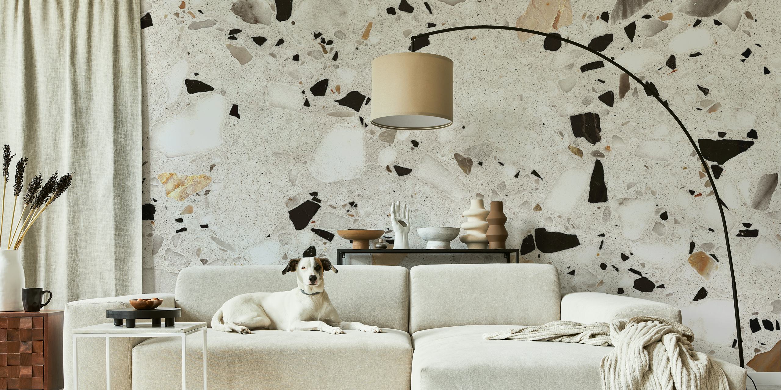 Italian Terrazzo Silver Wallpaper In Een Kamer