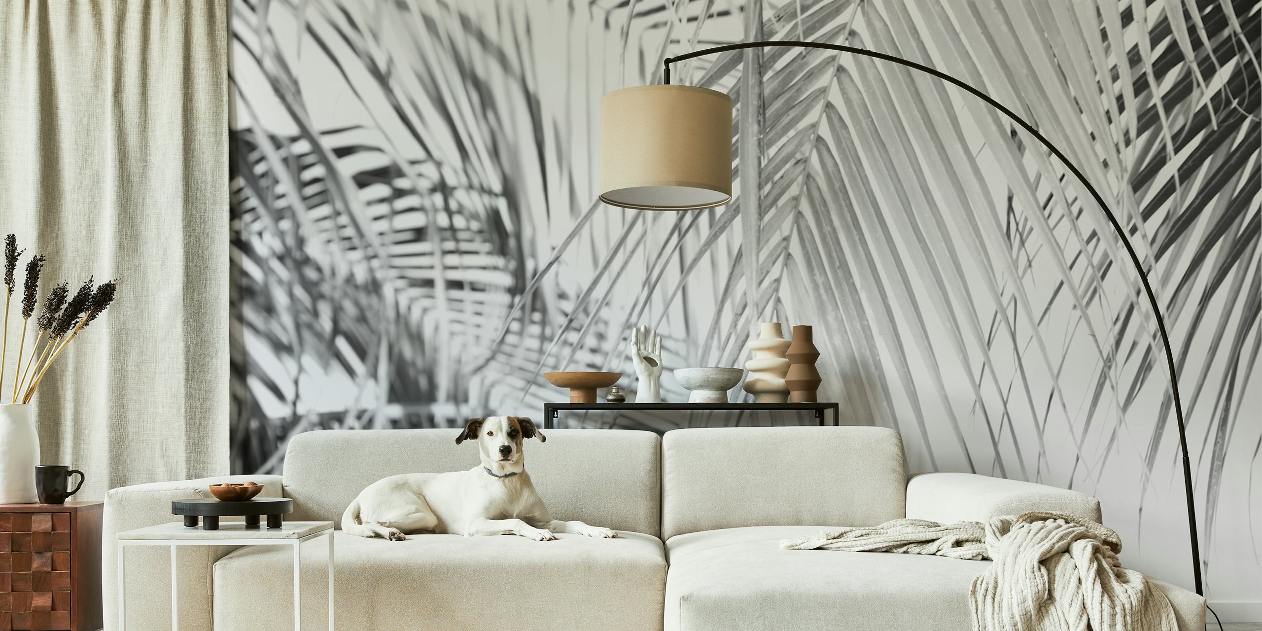 Tropical palm wallpaper in a modern room