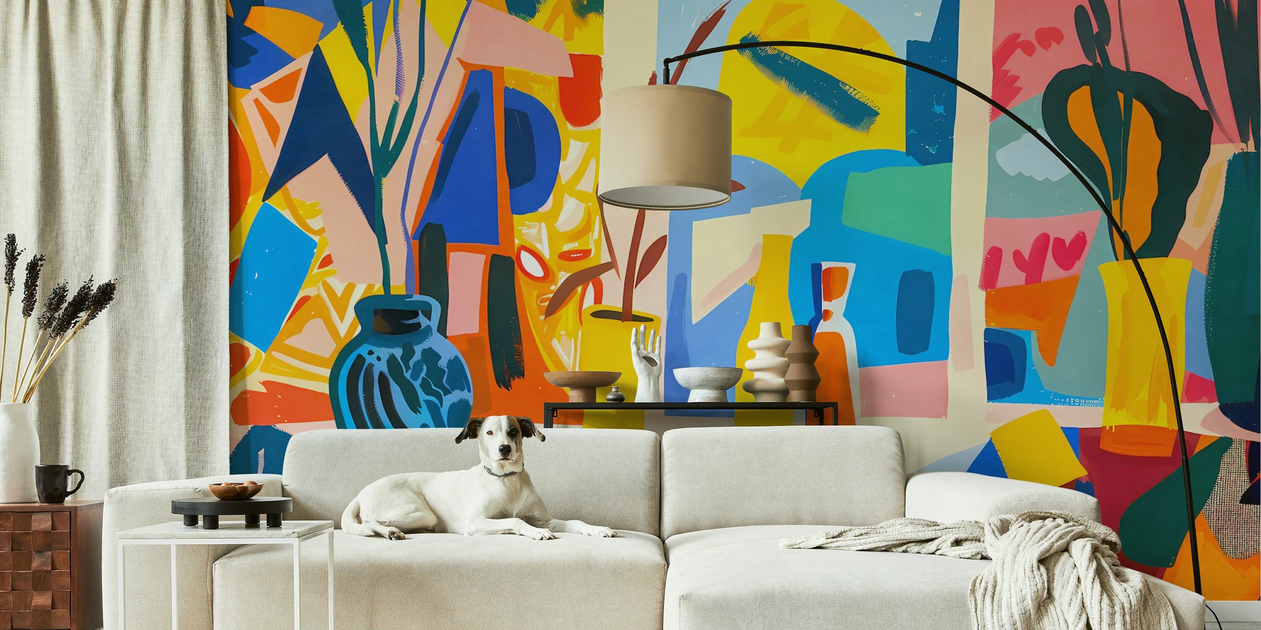 Vibrant still life wallpaper design in a room