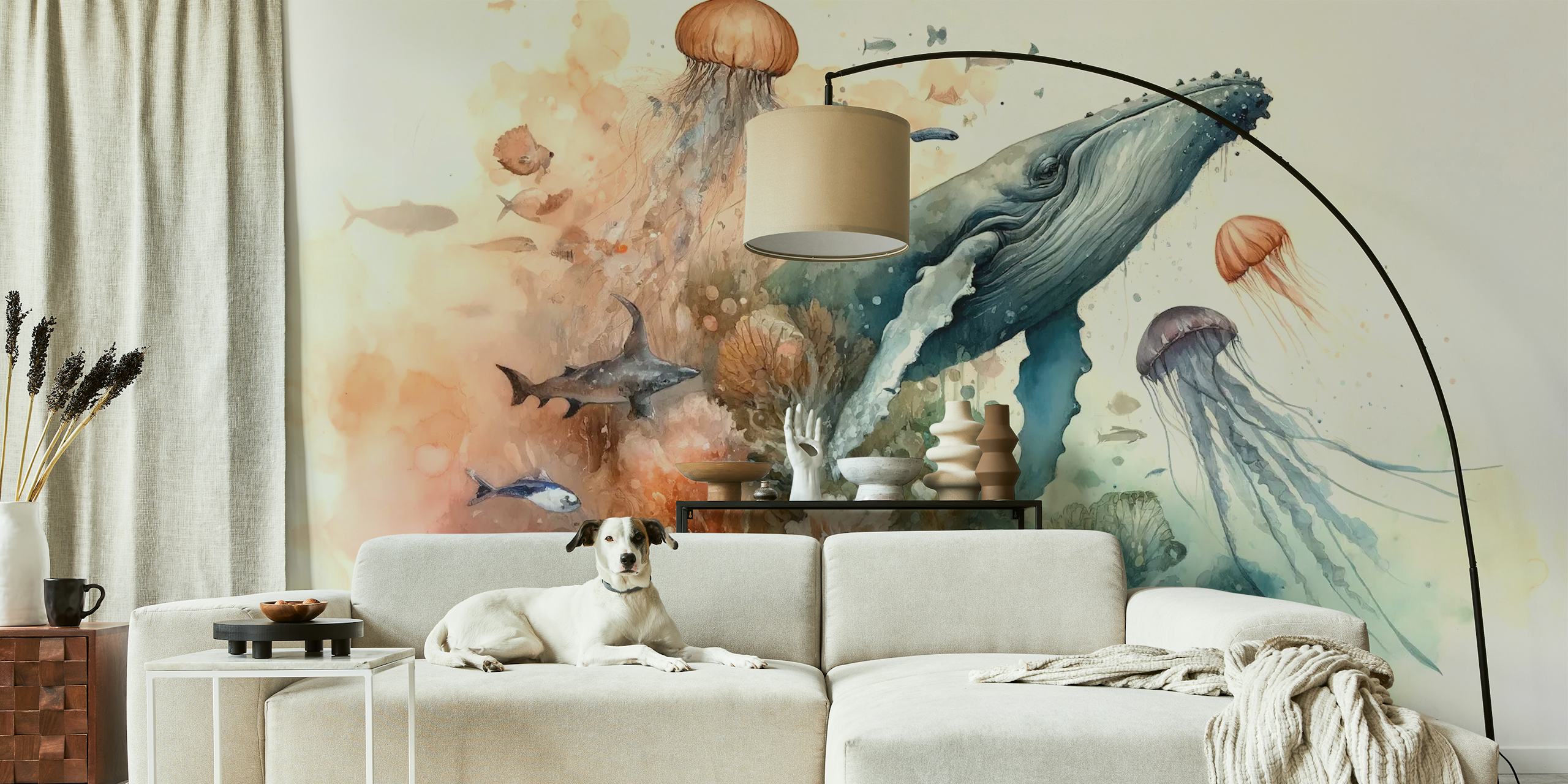 Diseño de papel pintado Ocean Whispers en una habitación