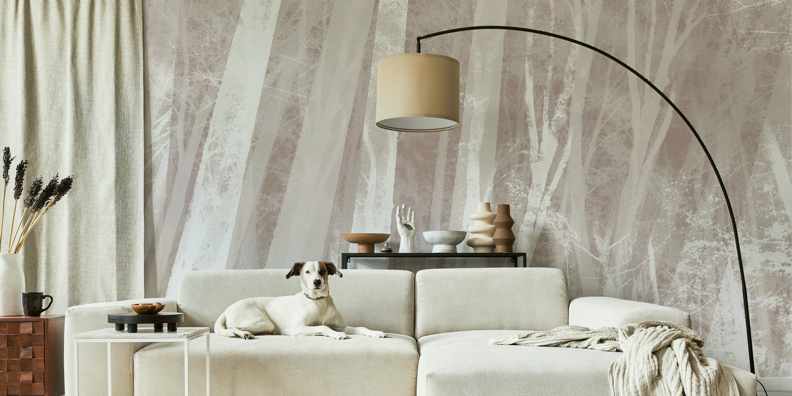 White trees with soft textures in muted tones wallpaper