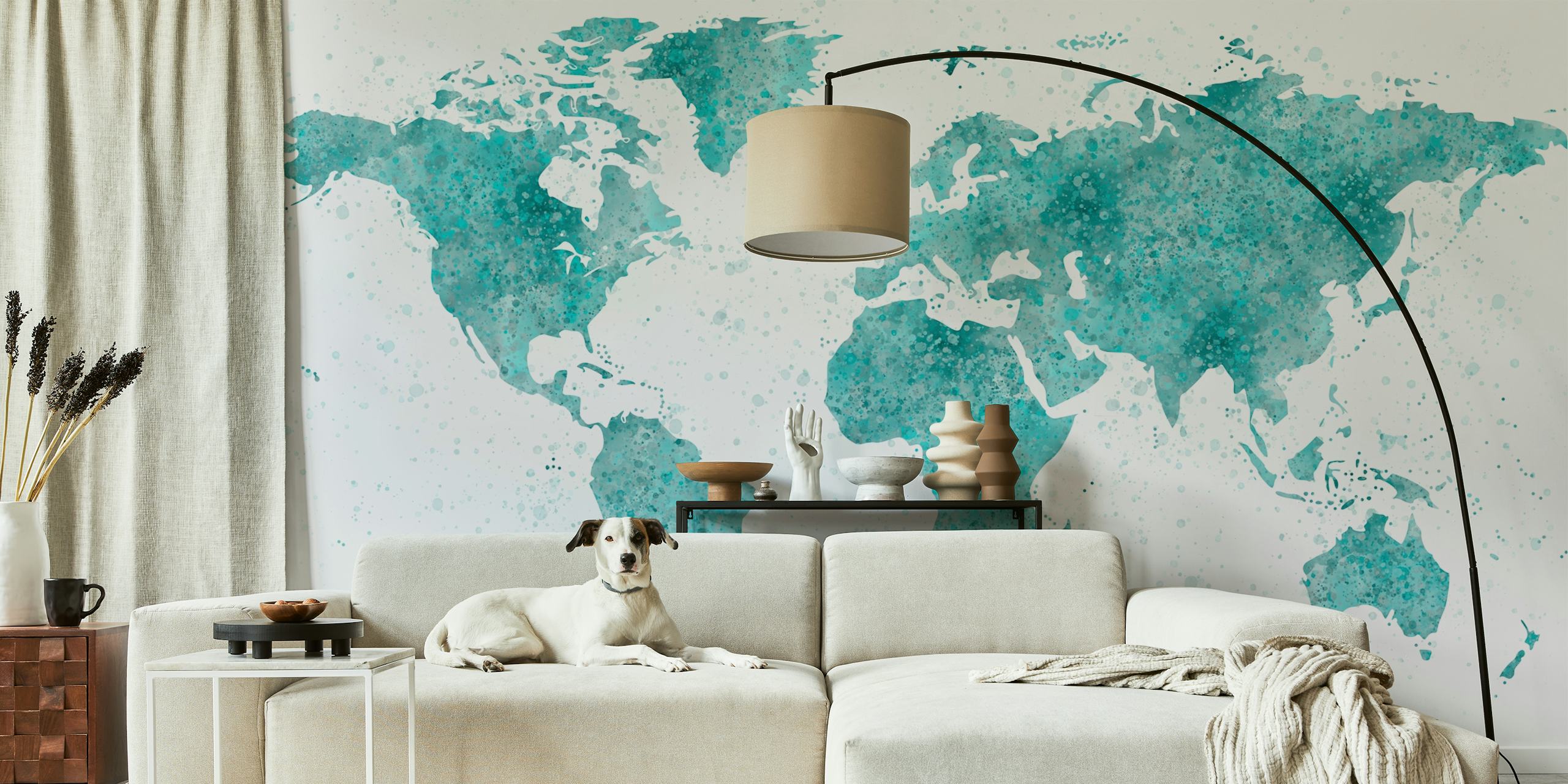 World Map Mural Teal wzór tapety
