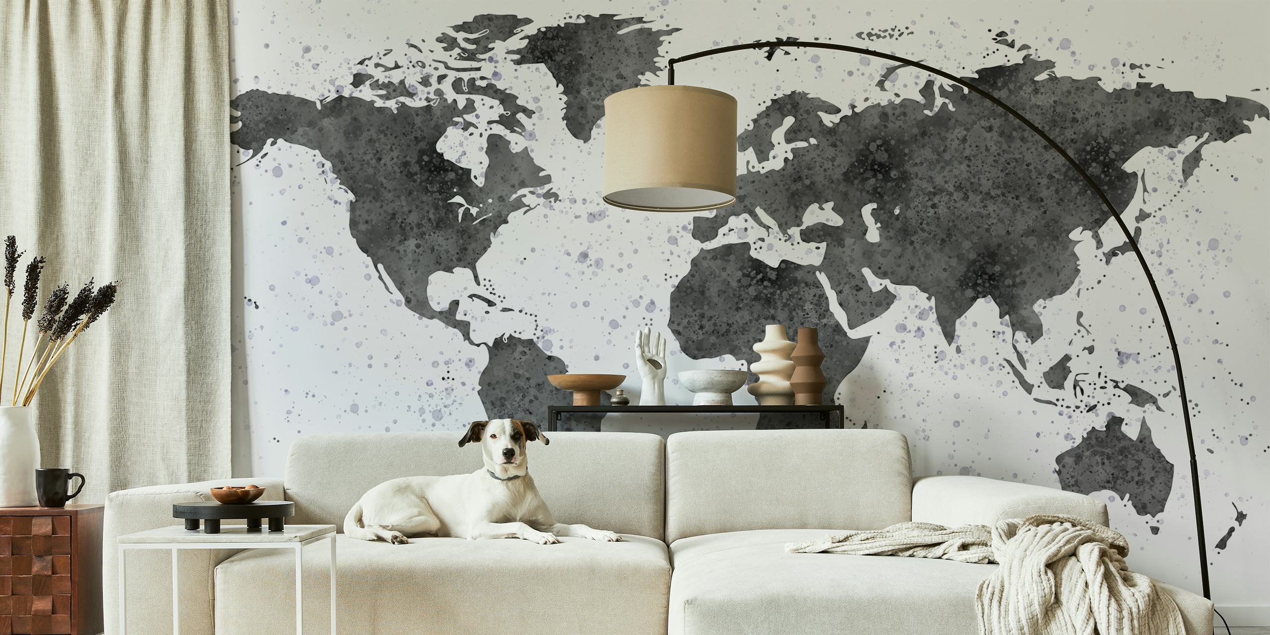 Black world map with textured white background wallpaper