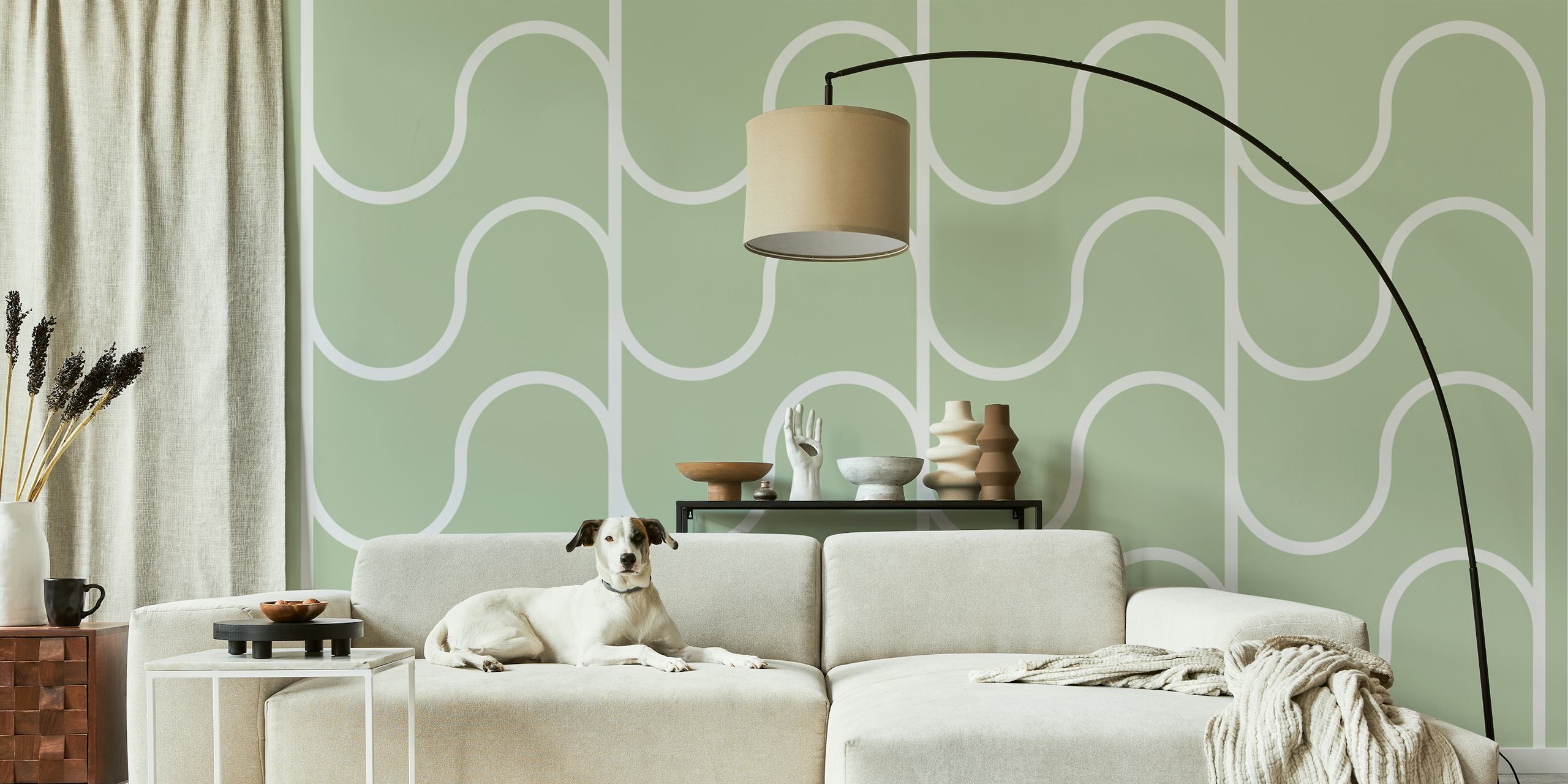 Sage green and white wave pattern wallpaper