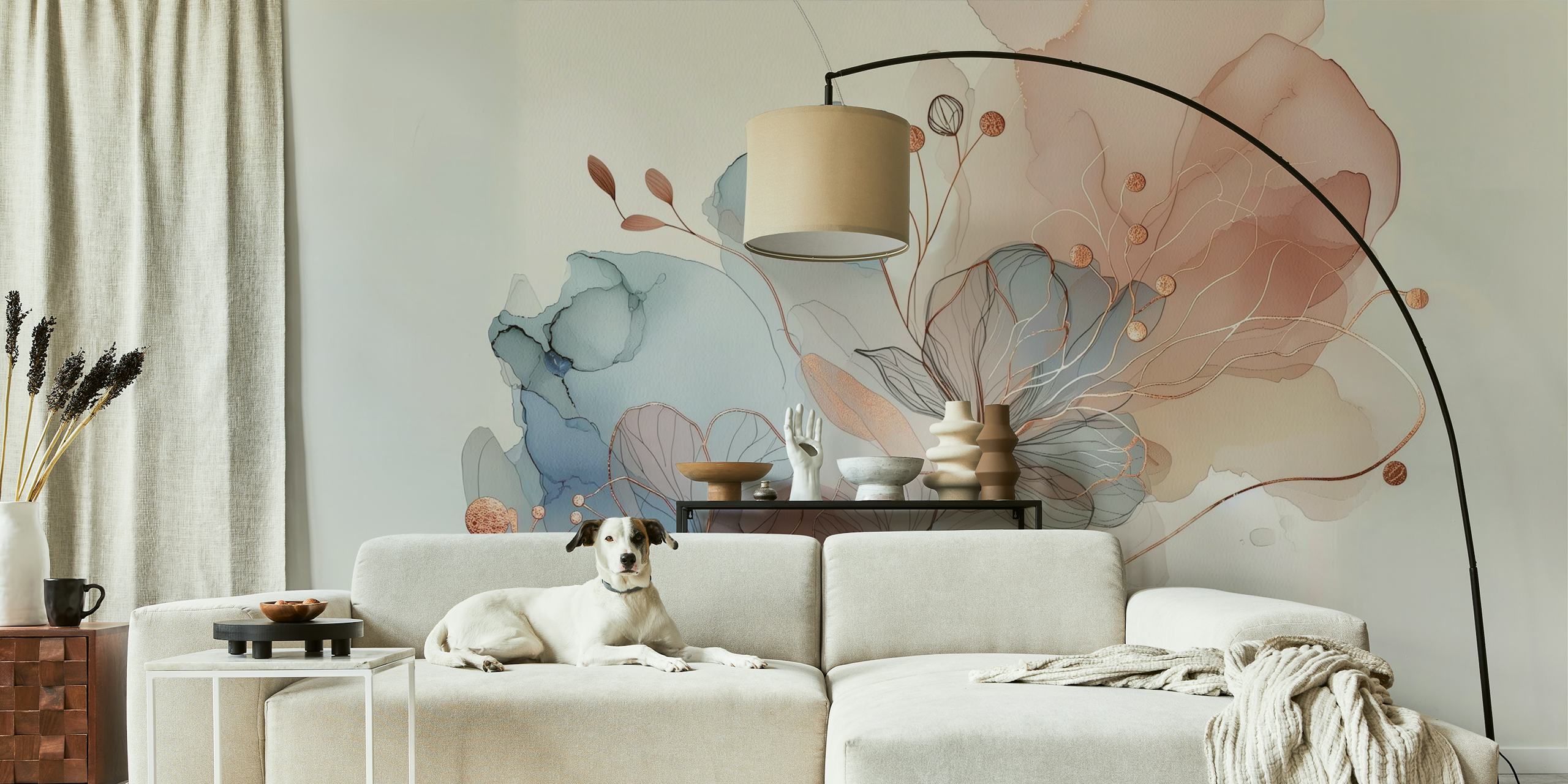 Blush Botanical Dream tapet uppställd i ett rum
