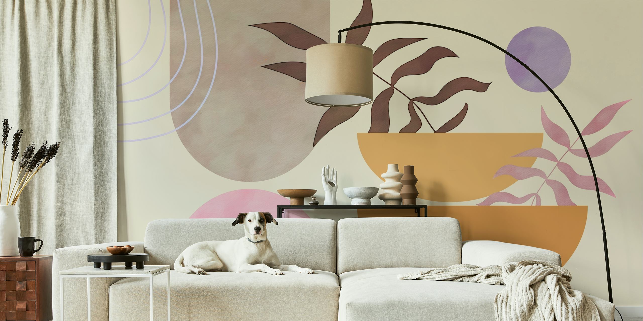 Abstract Botanical Harmony-tapetti huoneessa