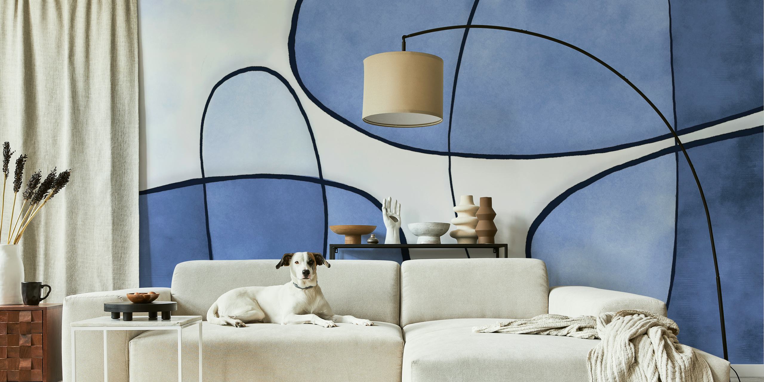 Papel pintado Navy Abstract Shapes en una habitación