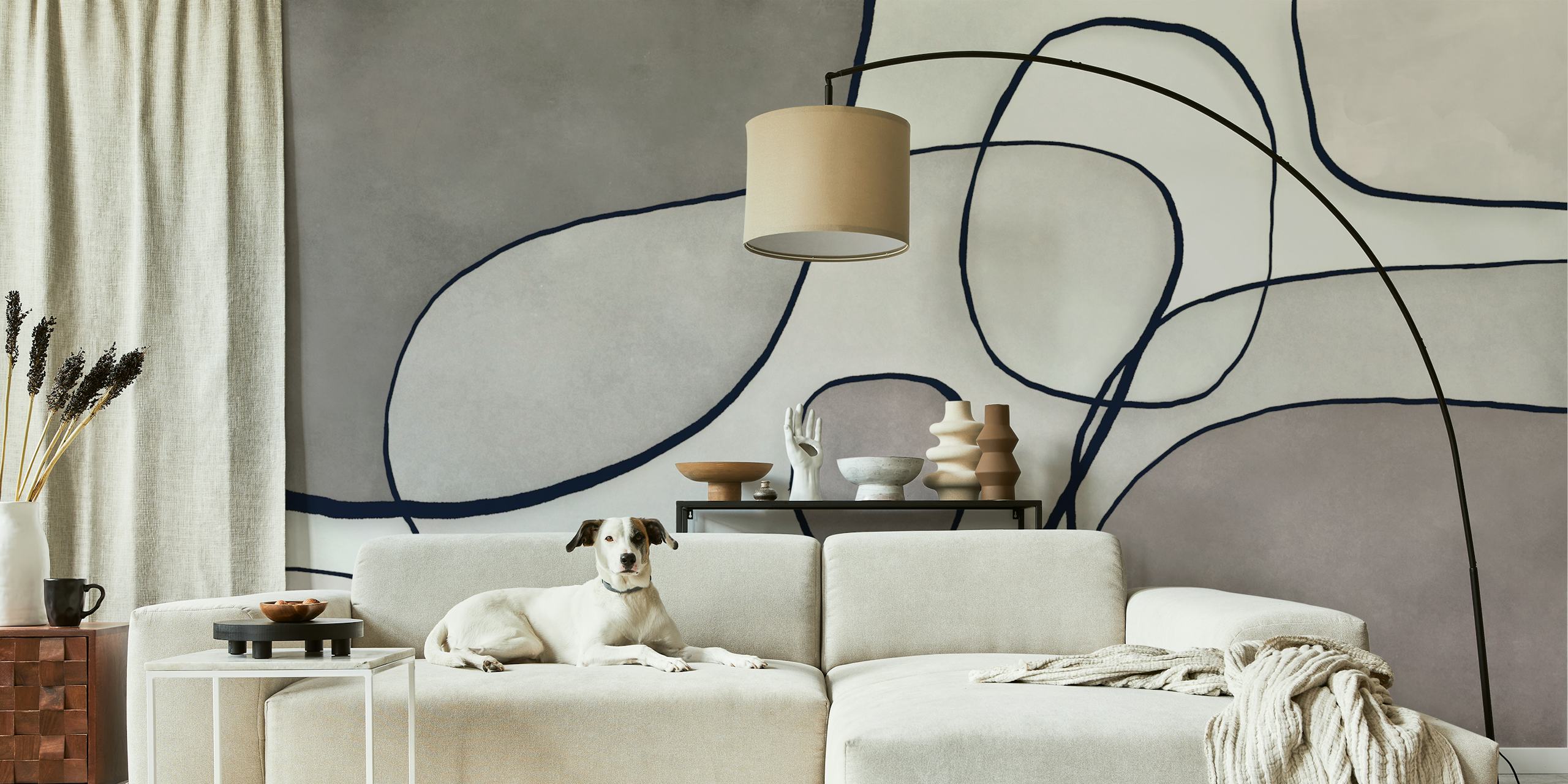 Artistic geometric wallpaper in a stylish room