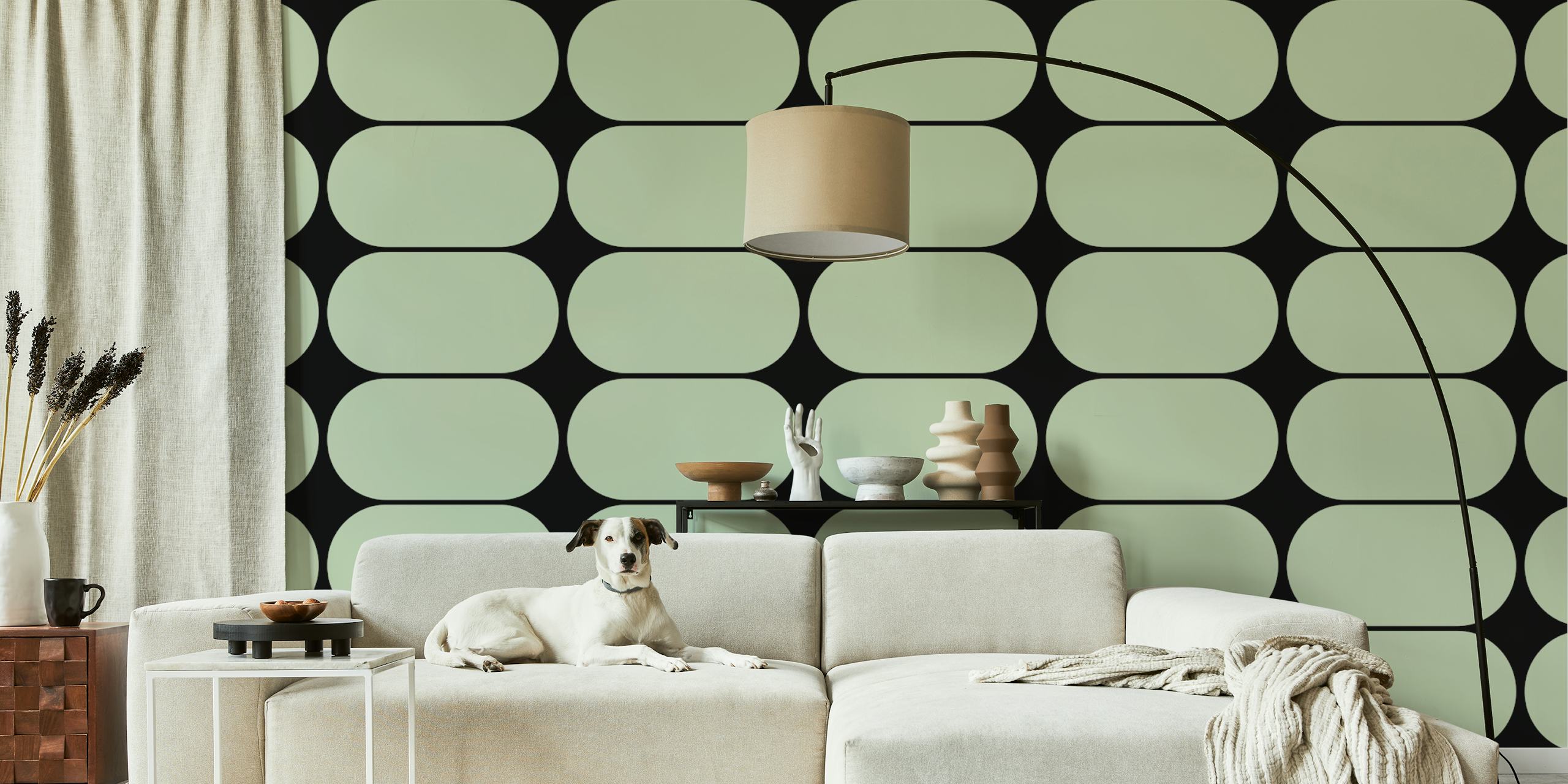 Mid-Century Pebbles Abstract Sage wallpaper design