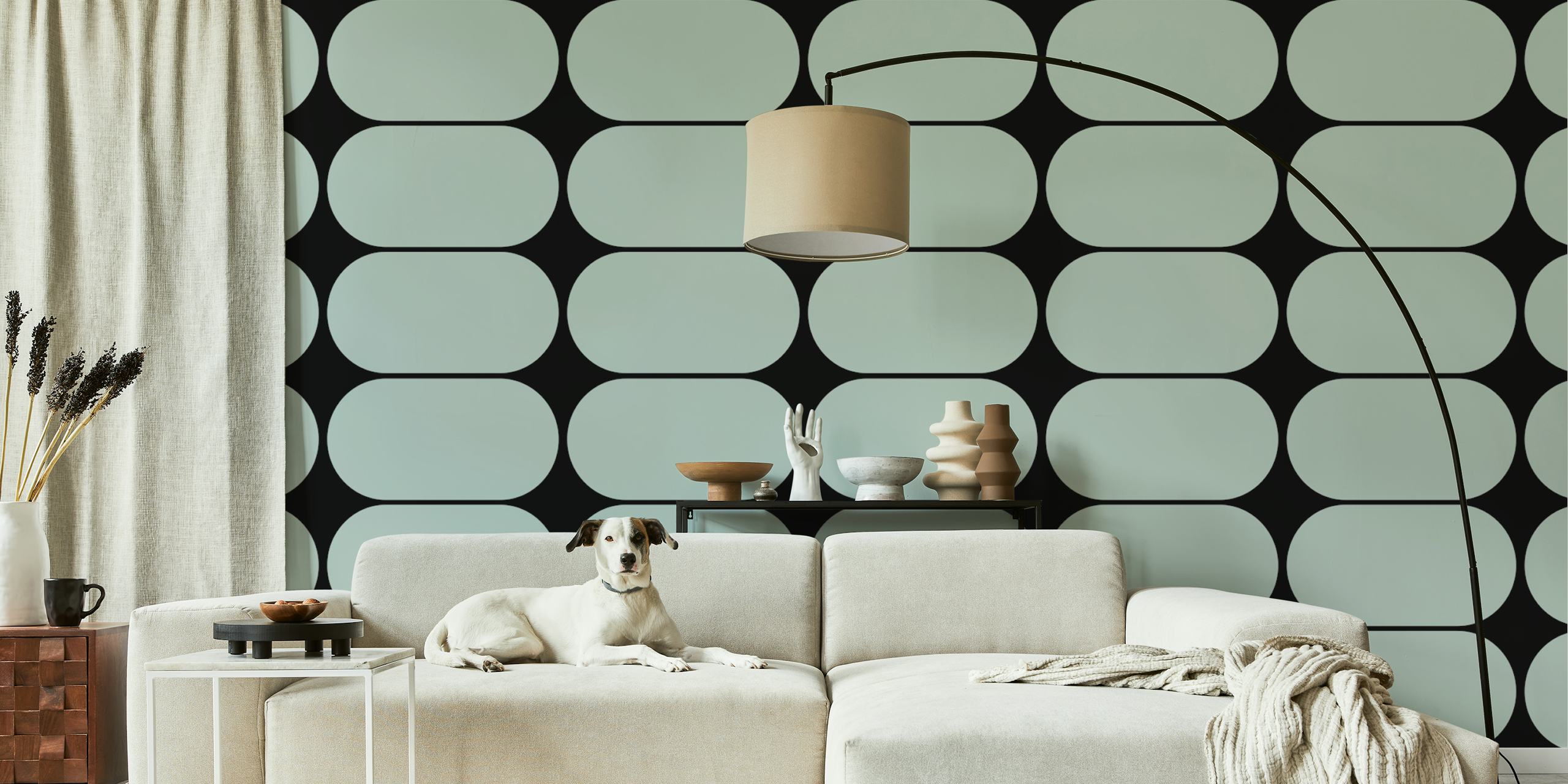 Mid-Century Pebbles Abstract Wallpaper i et rum