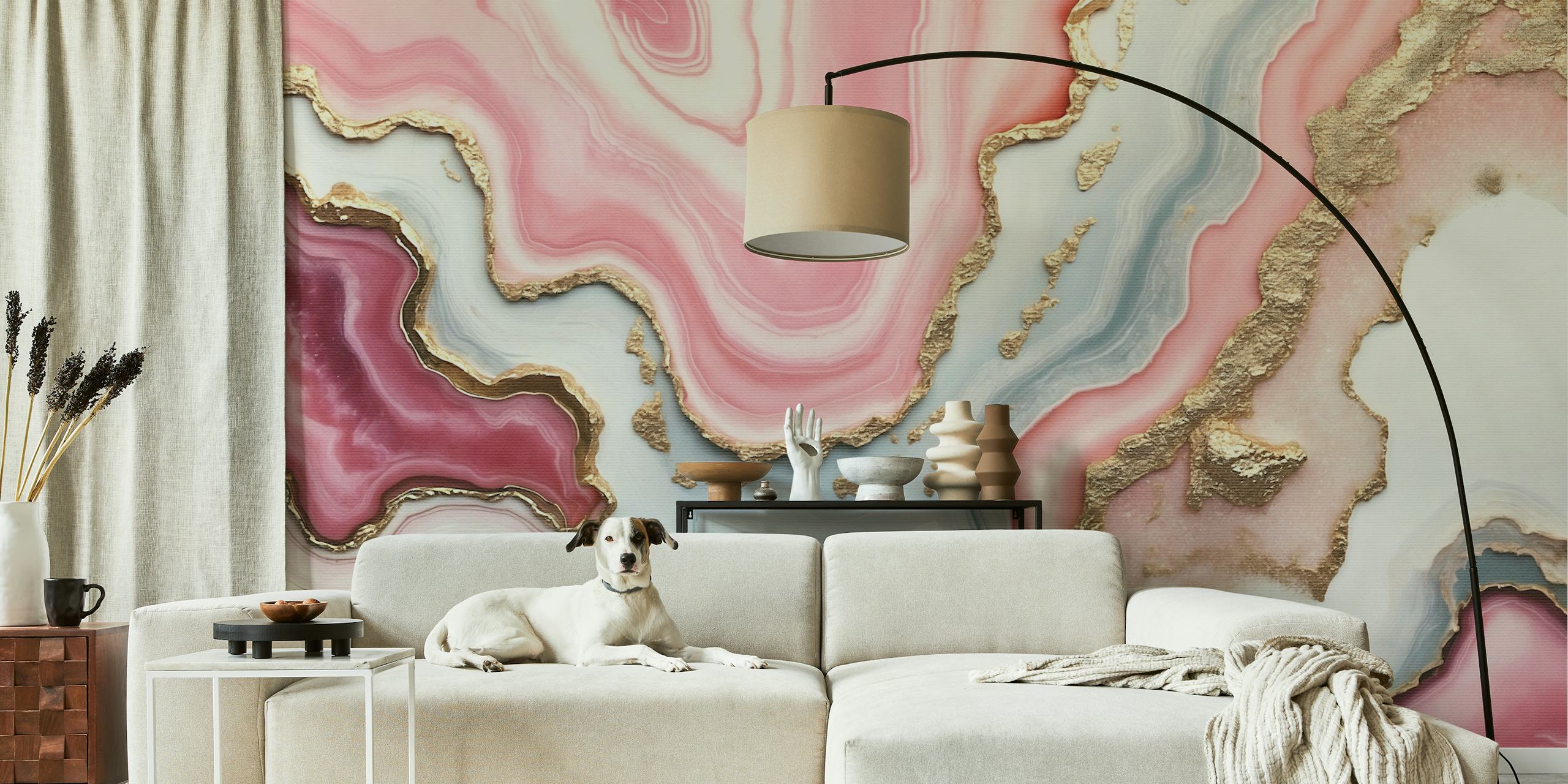 Marmer effect met roze, gouden en witte tinten wallpaper