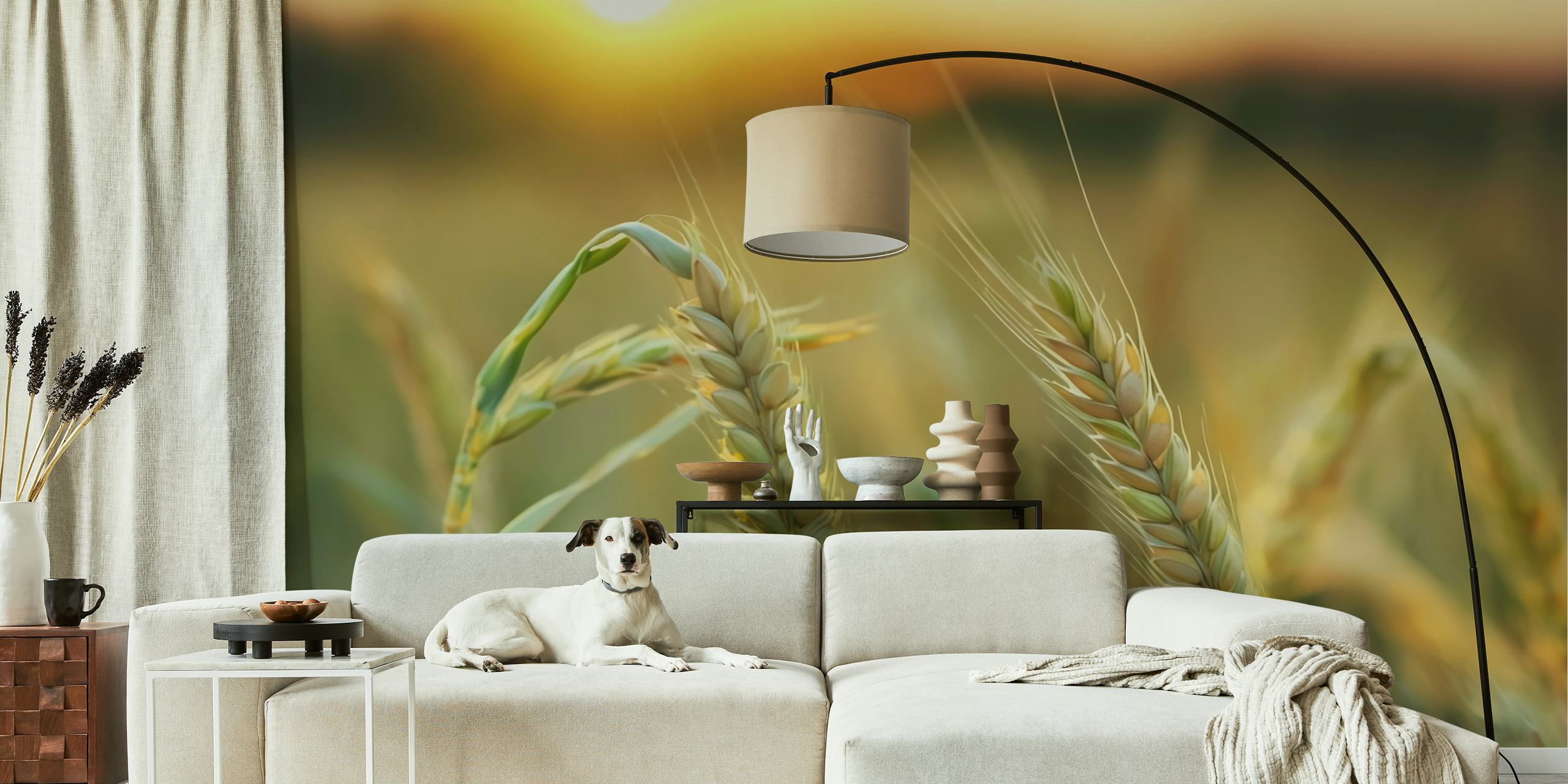 Papel tapiz Golden Wheat Fields en una habitación