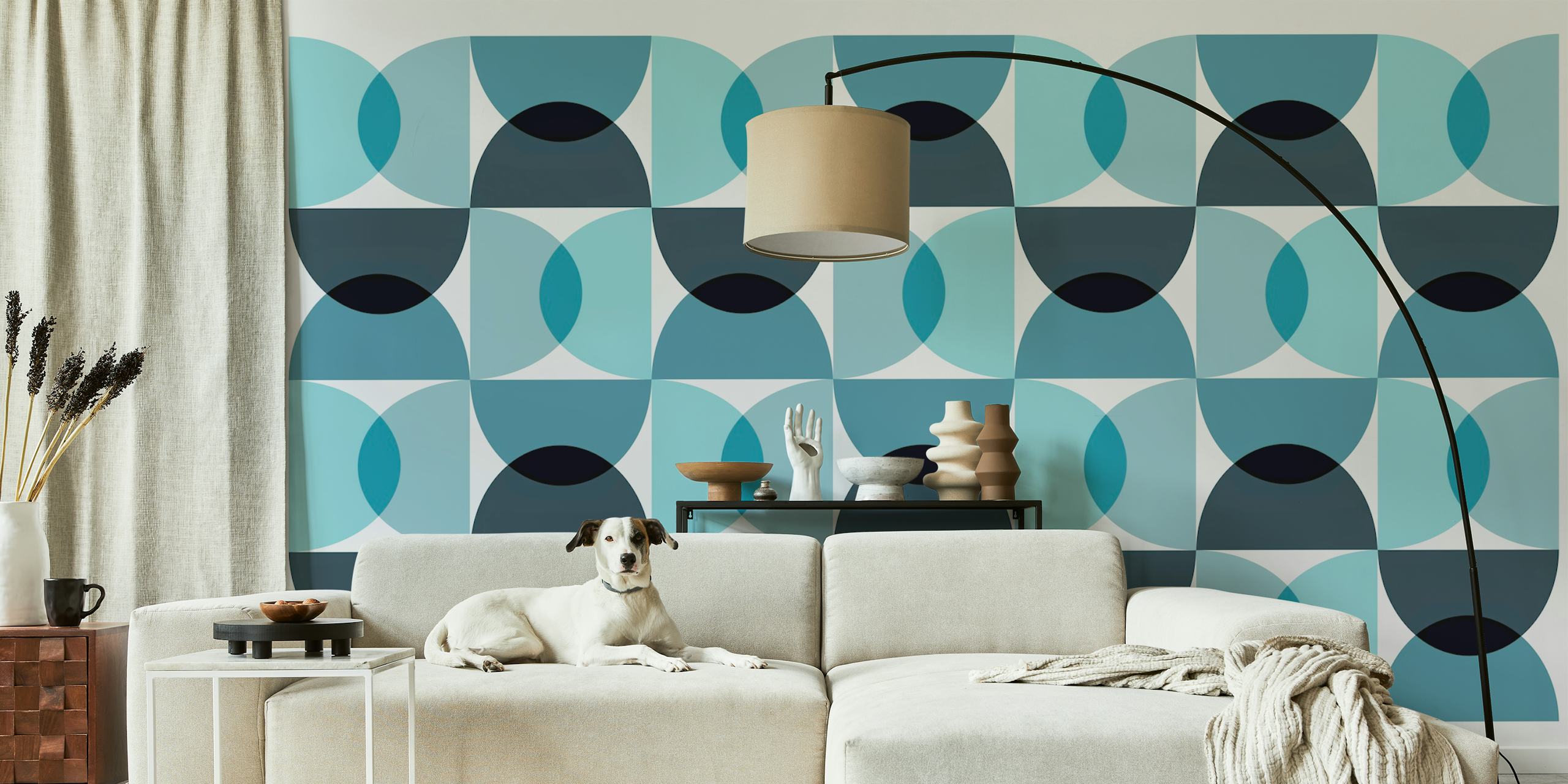 Design de papel de parede Retro Waves em um quarto