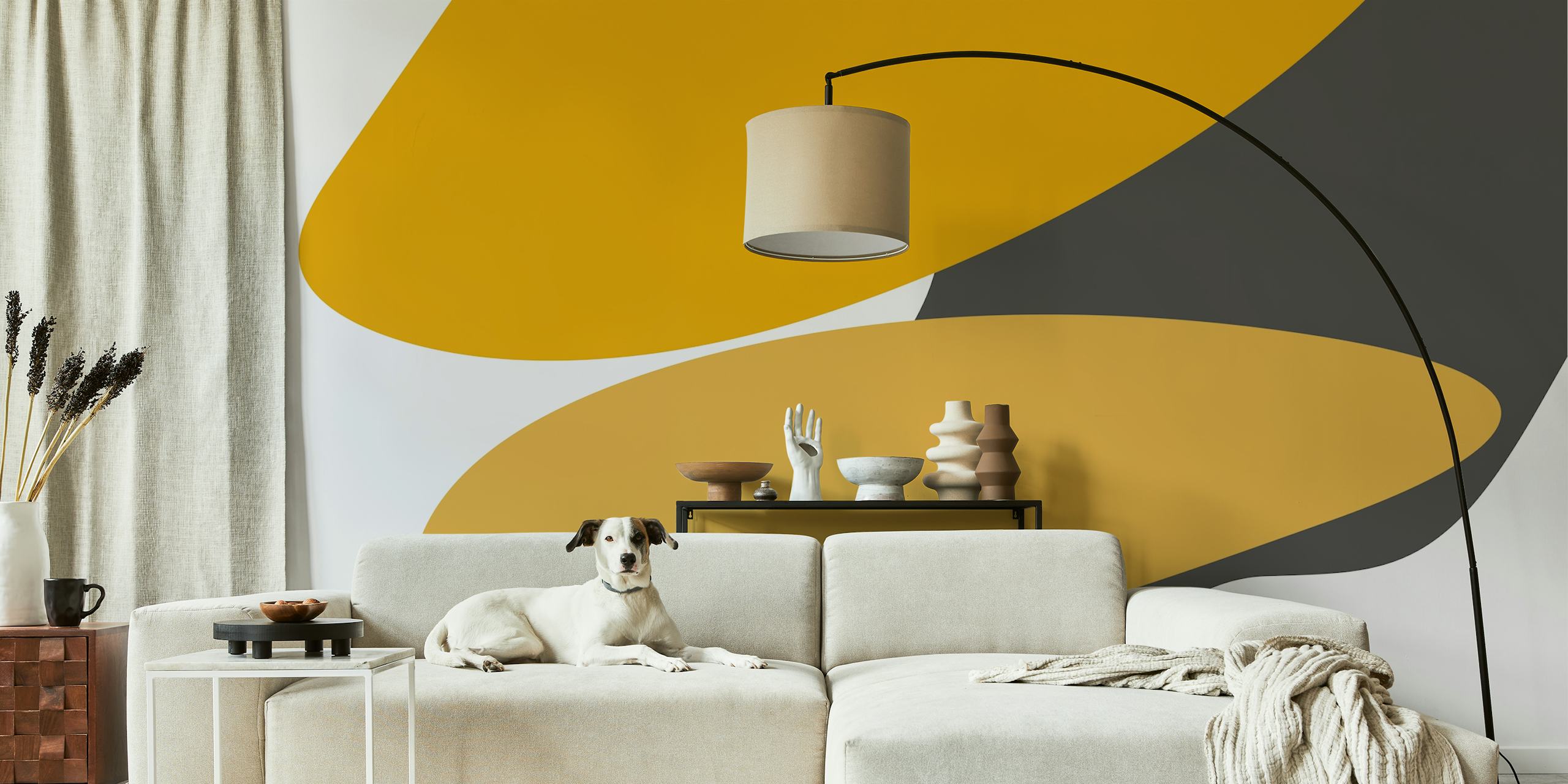 Amber Abstract Shapes wallpaper in a modern room