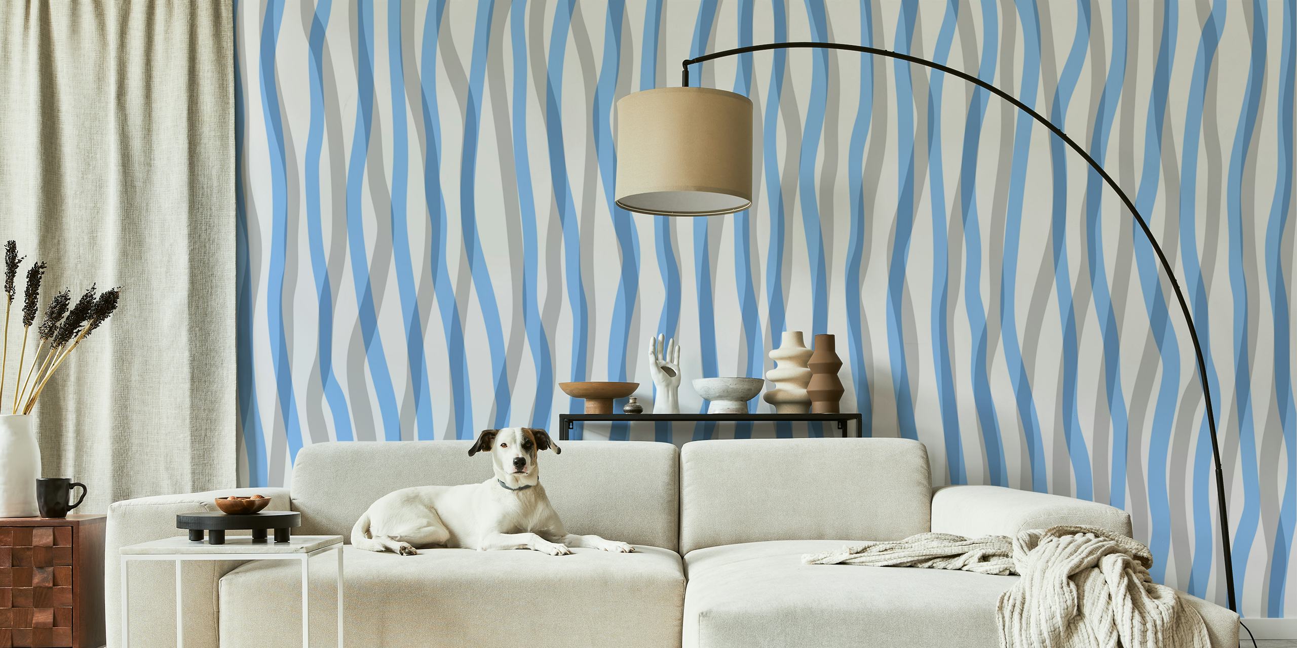 Serene Blue Waves -tapettisuunnittelu huoneessa