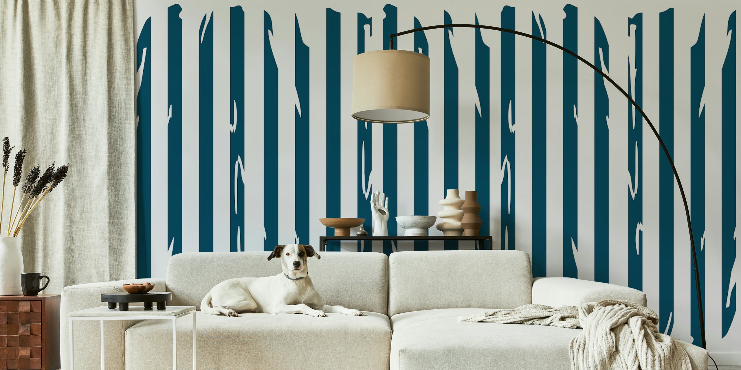 Blue abstract striped wallpaper with dynamic line patterns.
