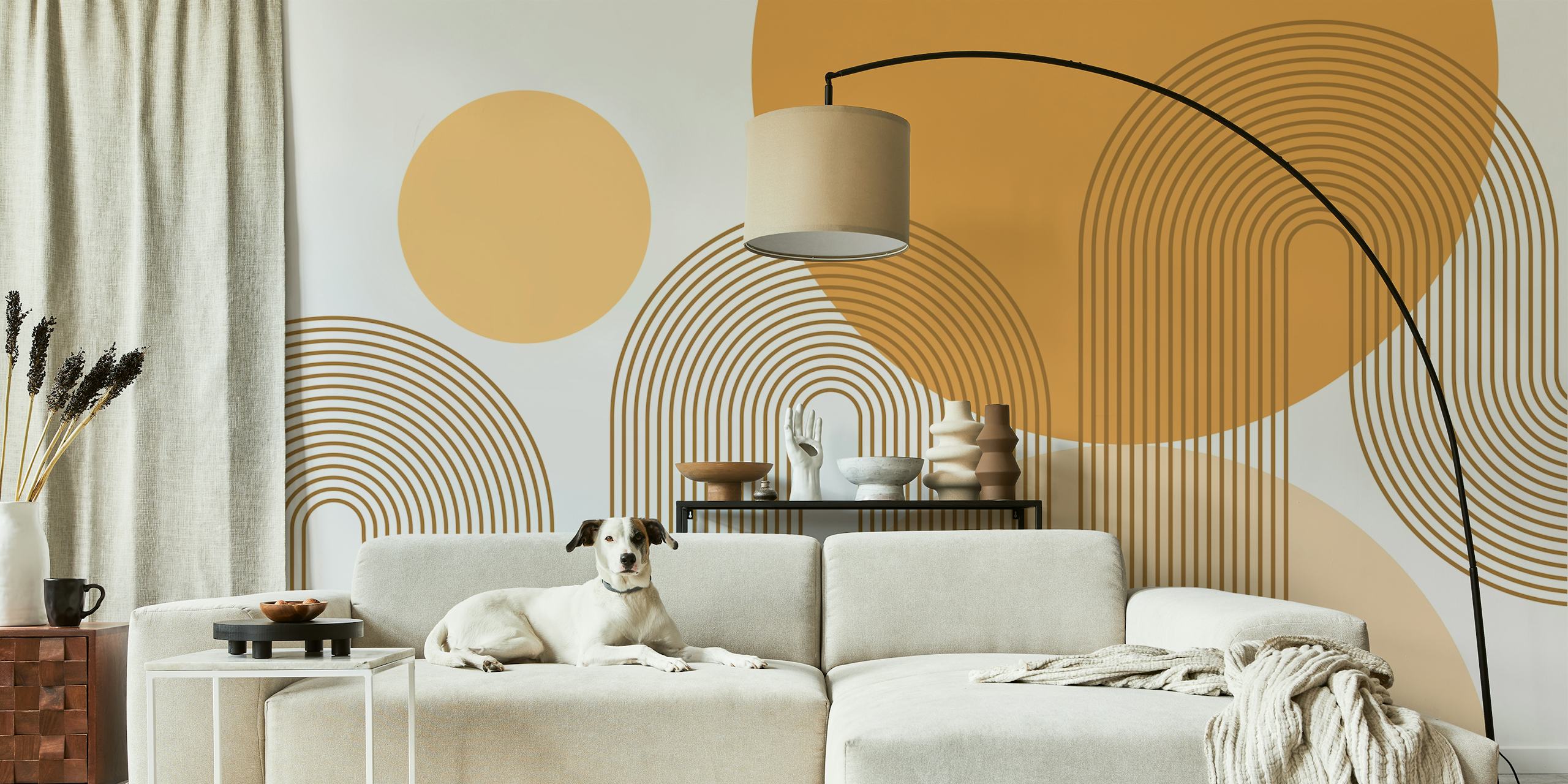 ταπετσαρία Neutral Curvy Lines σε ένα δωμάτιο