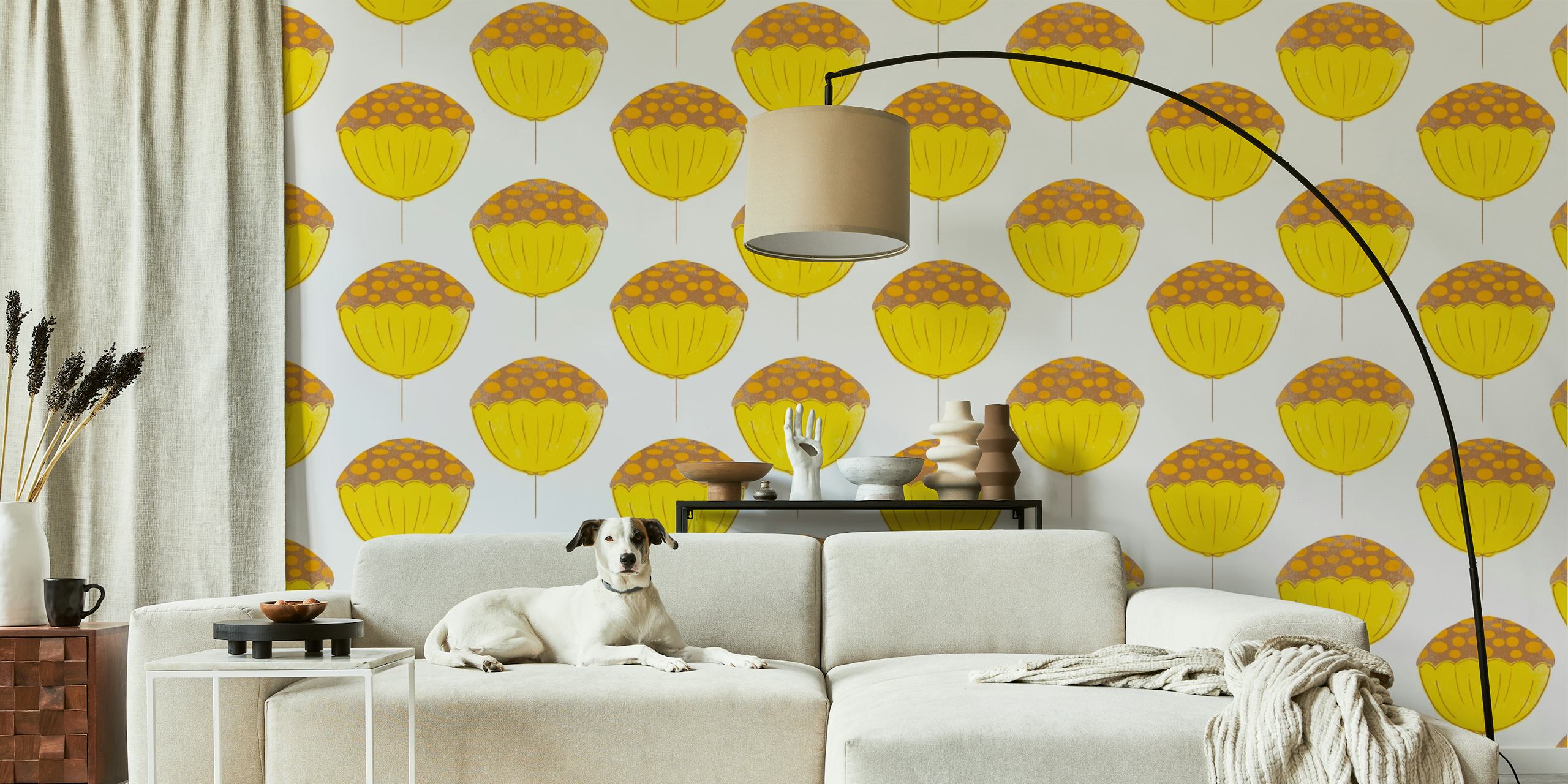 Mid Century Flower Yellow wallpaper design in a room