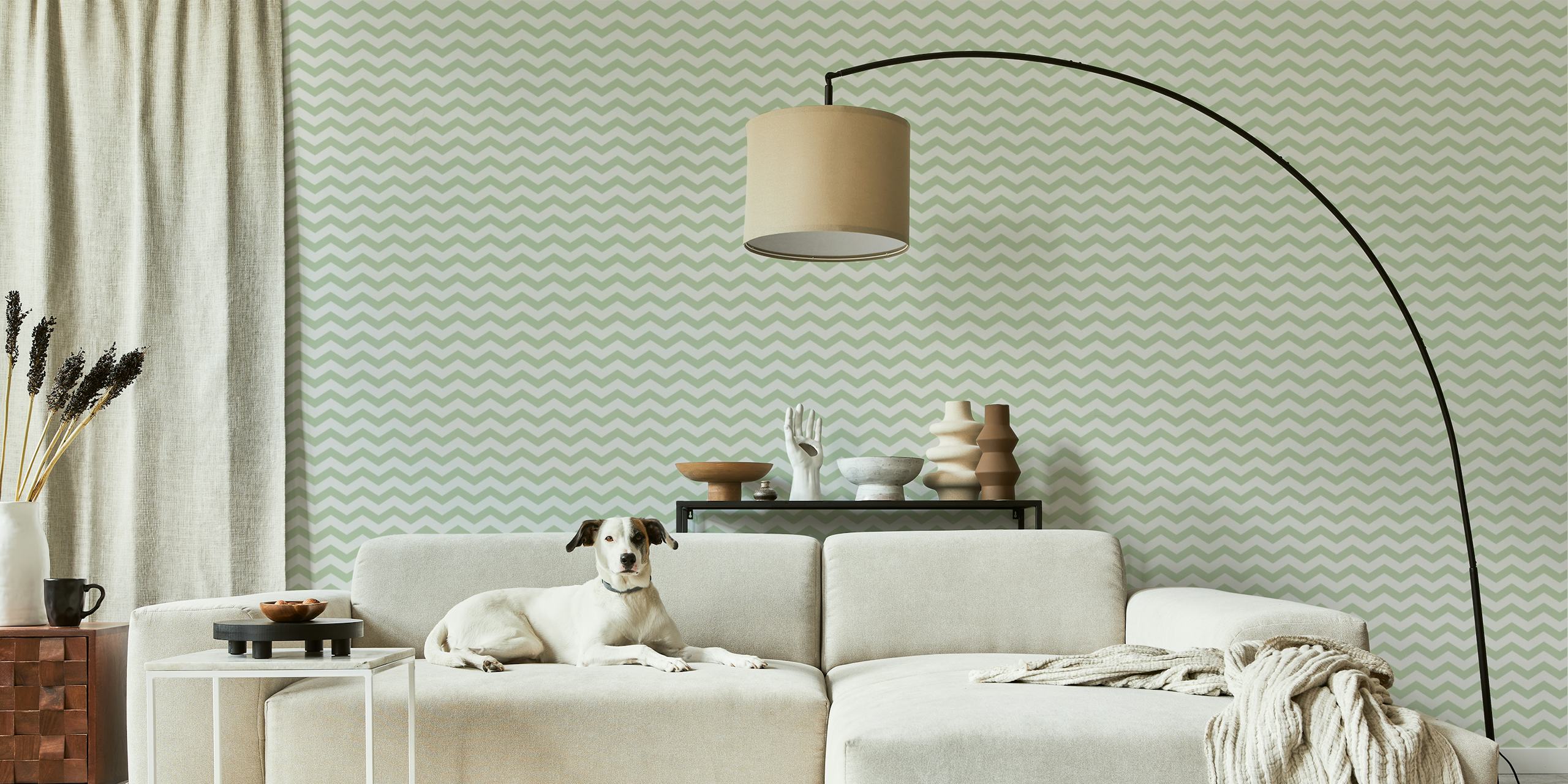 Striped Scandi Wave Green wallpaper in a room