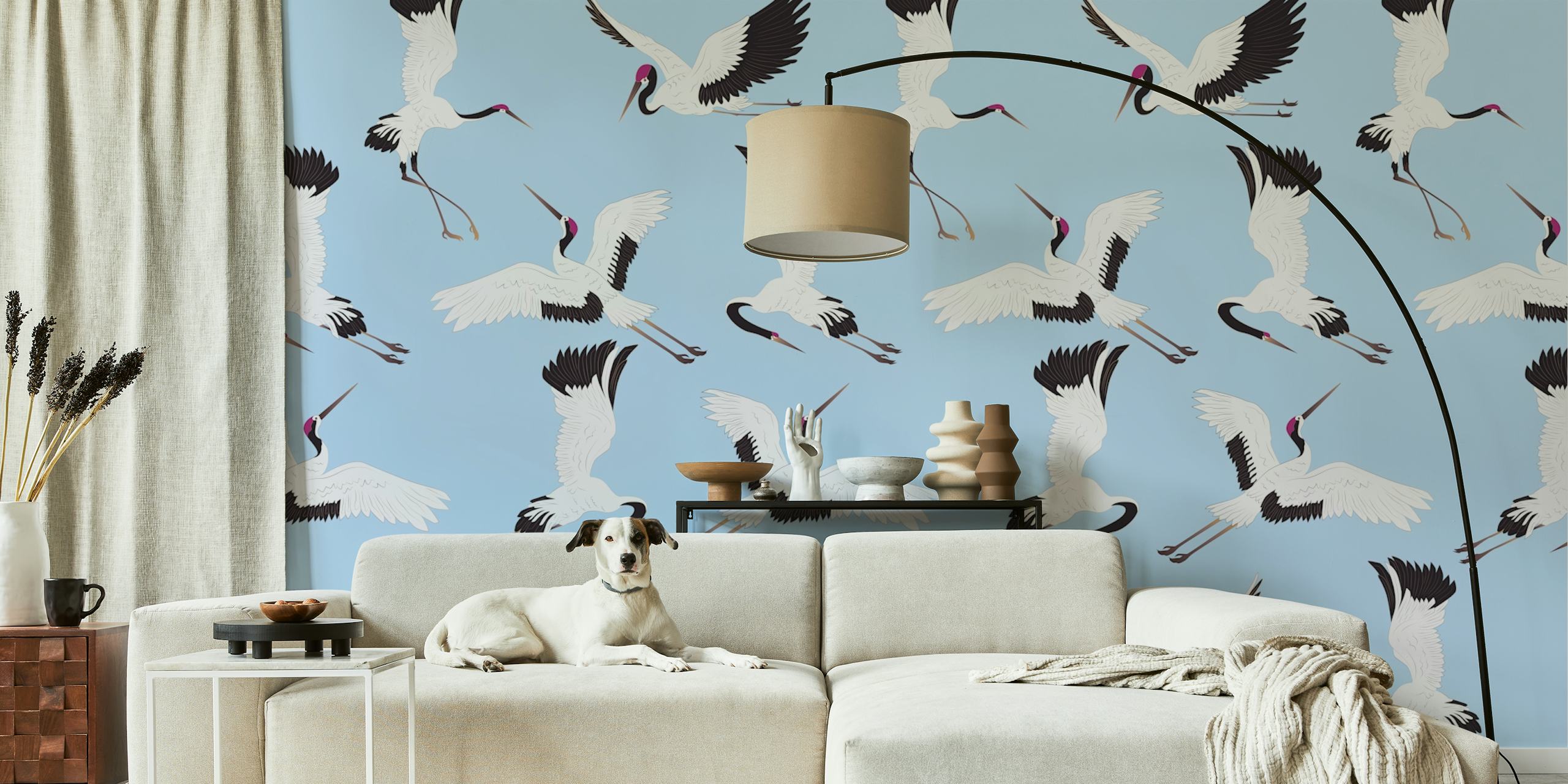 Papel de parede Blue Birds Sky em um quarto