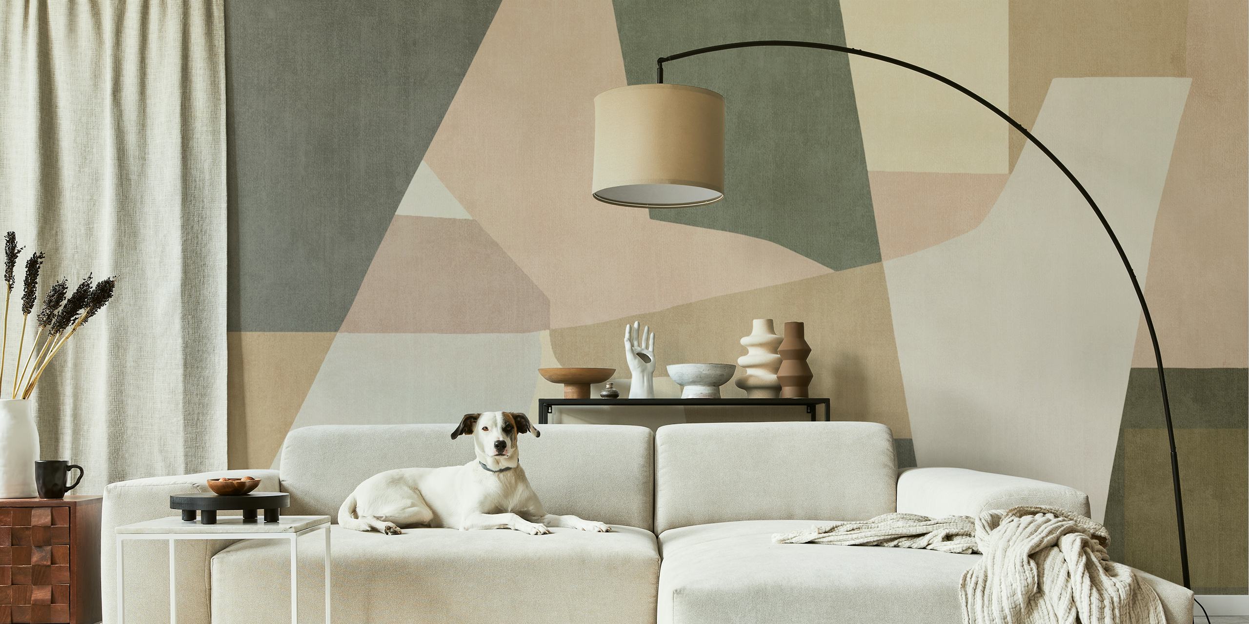 Soft geometric hues wallpaper in a room