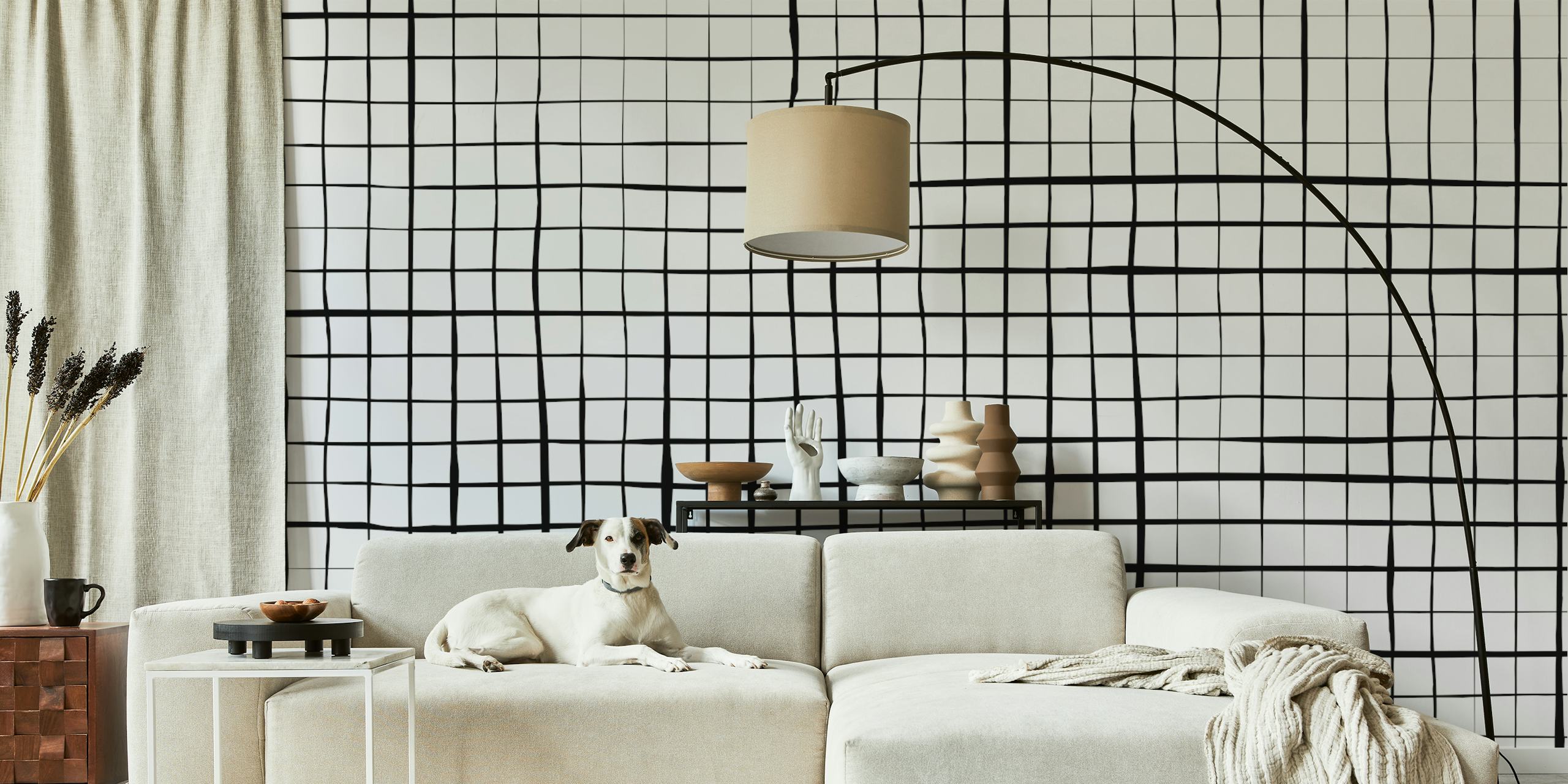 Stripes Grid Black wallpaper in a room