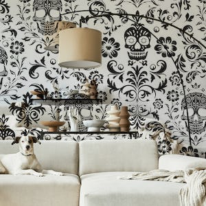 Mystical Macabre Damask Black And White