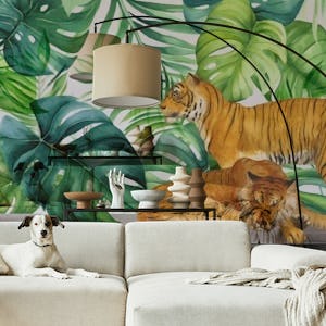 Urban Jungle Tropical Foliage With Tigers