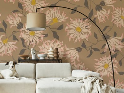 Cottage flowers soft brown mural