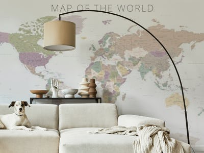 World Map Muted Neutral Tones