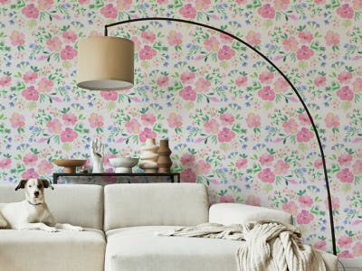 Waterclor florals on blue