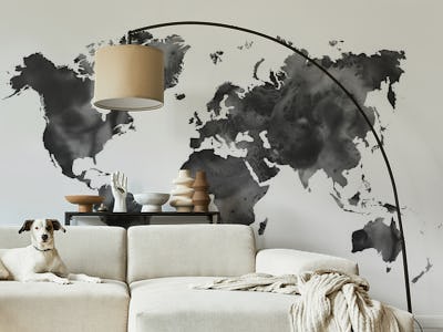 Watercolor World Map in Black