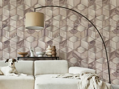 Cubics Modern 3D Geometry Marble Pattern Blush Cream