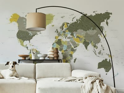 World Map Khaki Green
