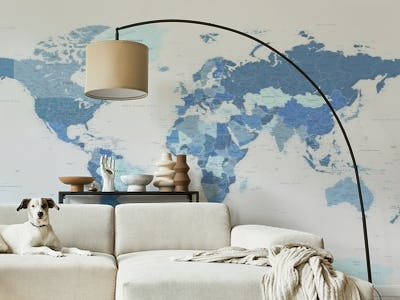 Highly Detailed World Map in Blue