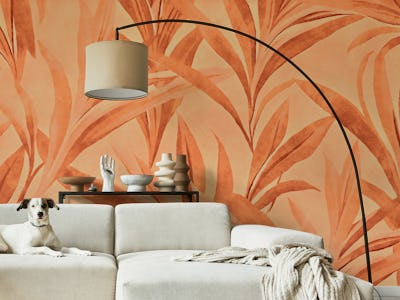 Calm Foliage Allover Leaves Peach Tangerine
