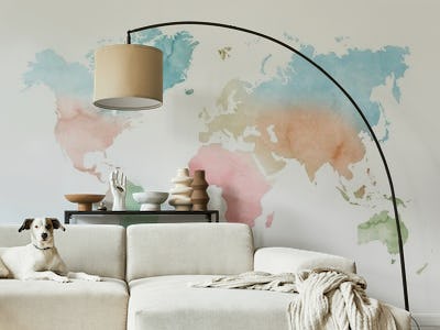 Pastels watercolor world map