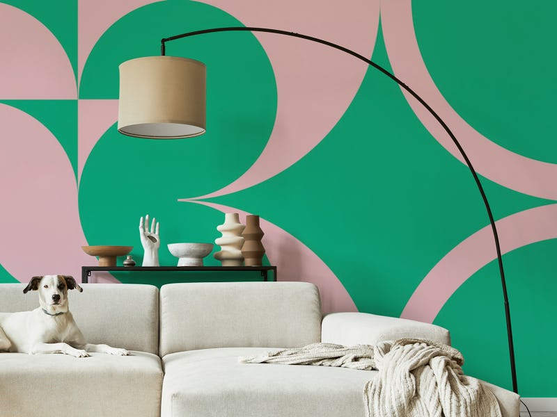 Mid Century Modern Bauhaus Green Pink Geo