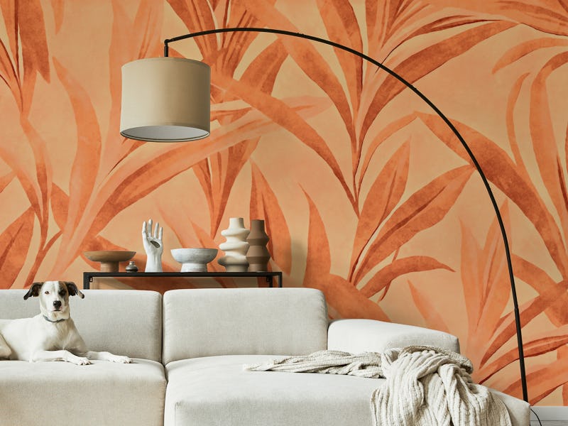 Calm Foliage Allover Leaves Peach Tangerine