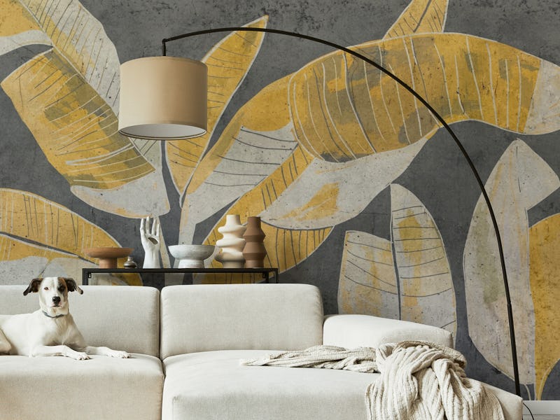 Tropical Ink Banana Leaf Art Black n Yellow