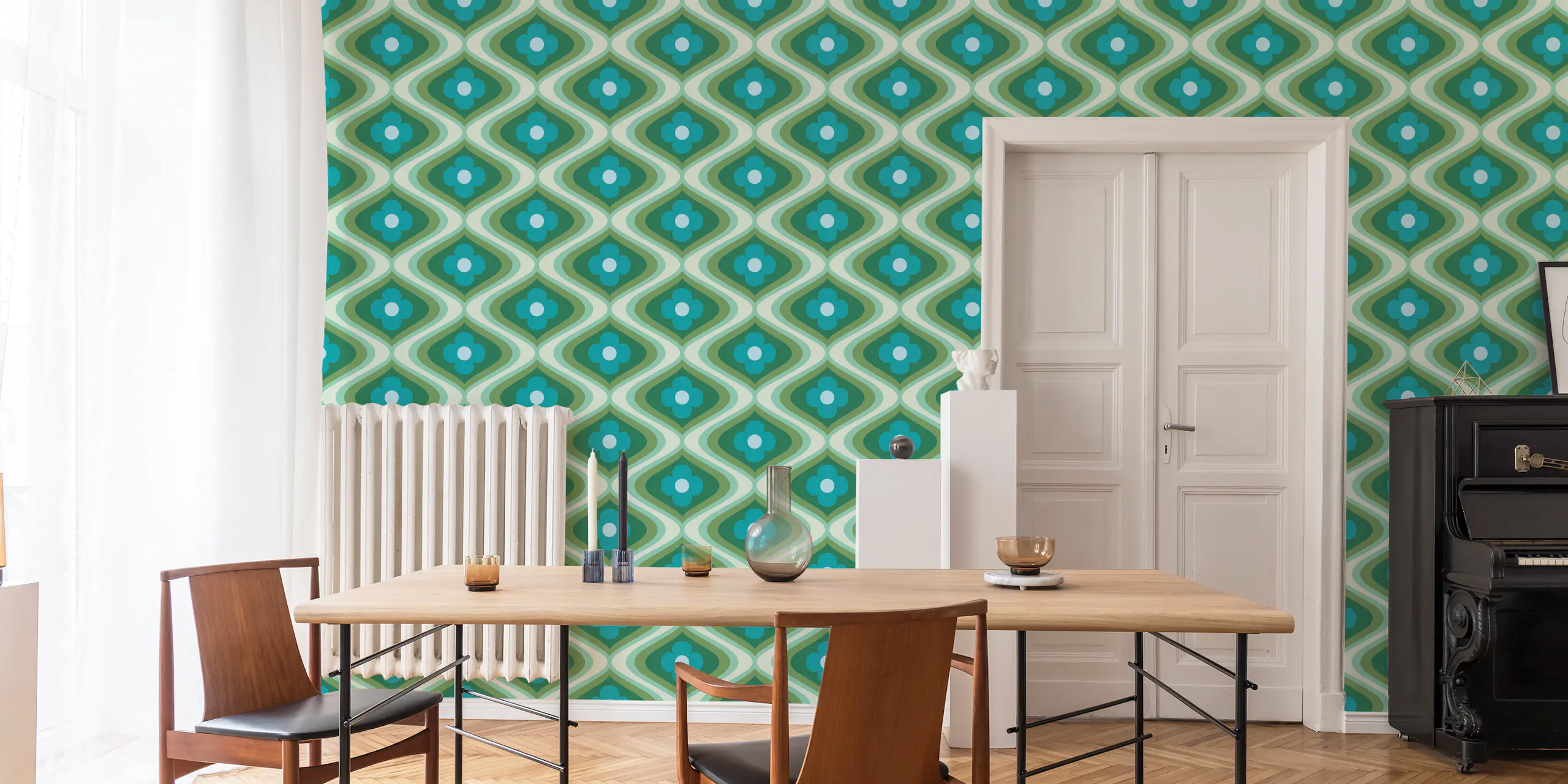 Retro Floral Green Wallpaper for Bold Decor