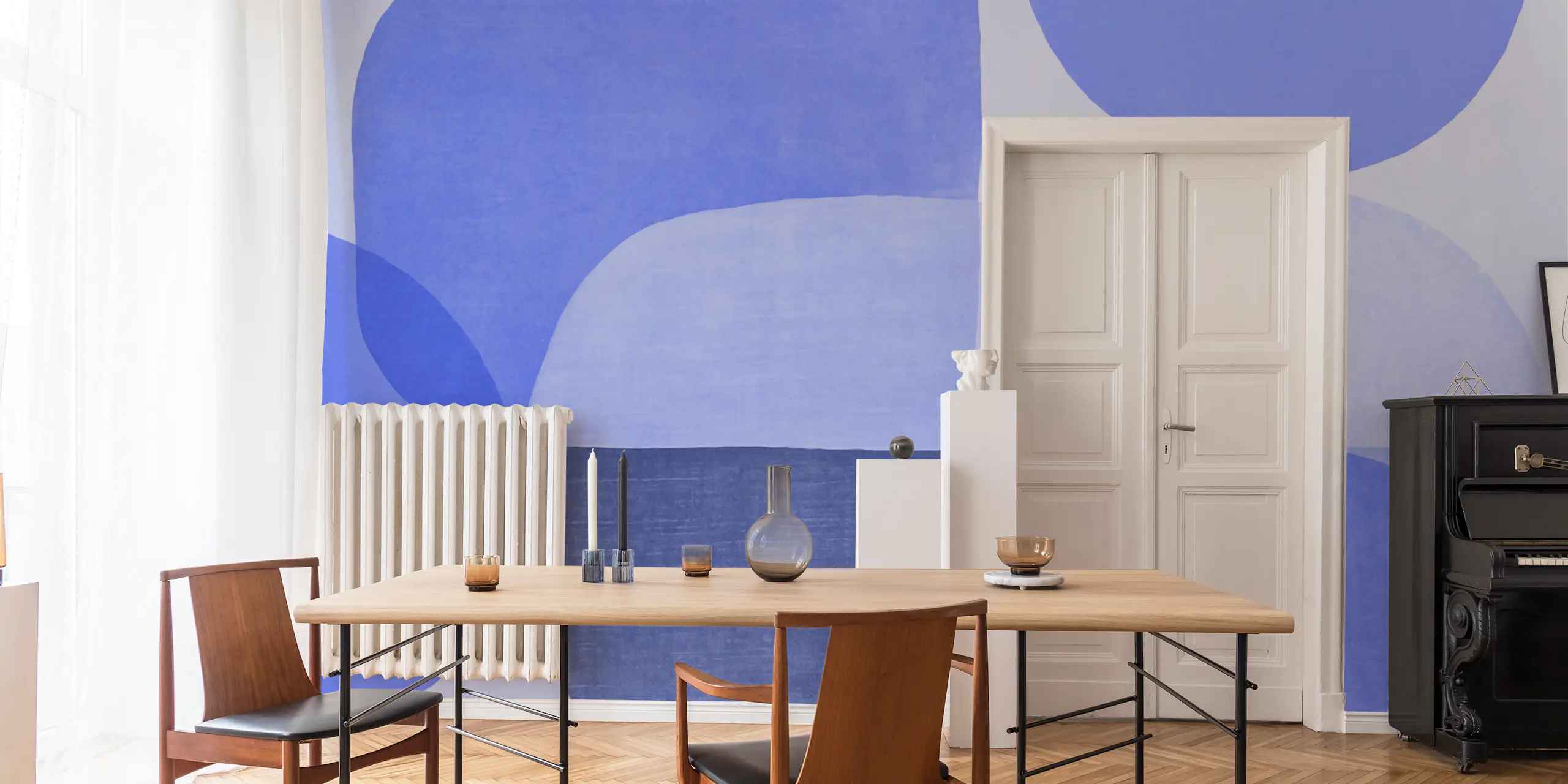 Roundish Mid Century Roundish Shapes Blue Wallpaper