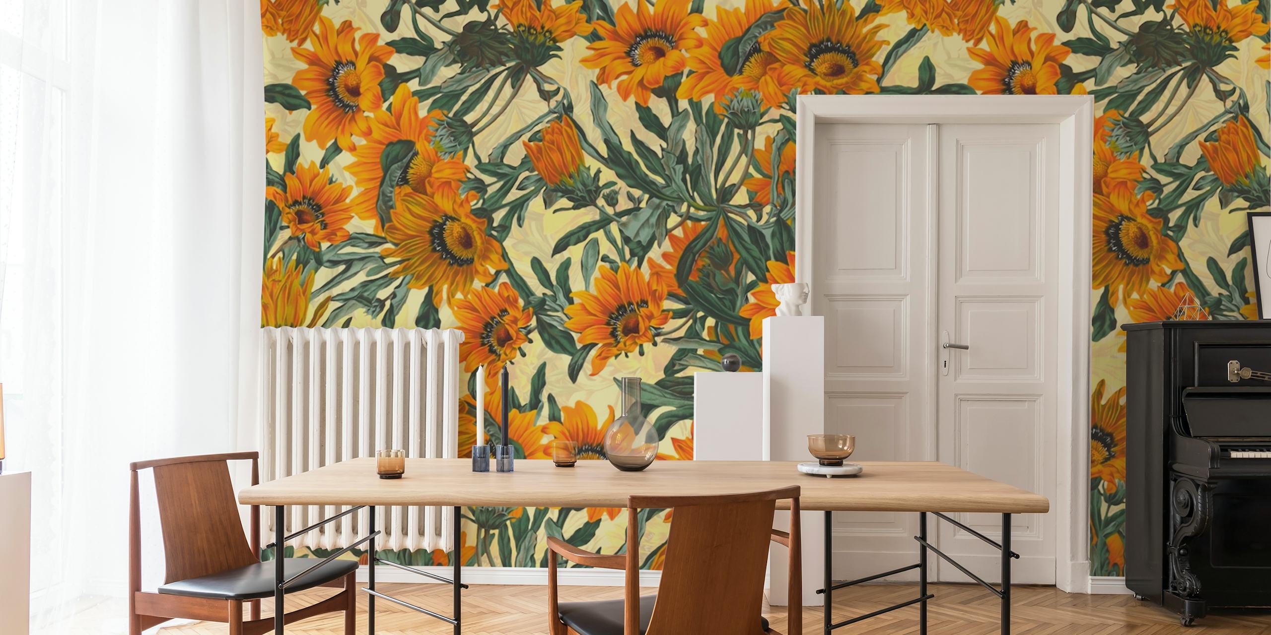 Summer Dreams Gazania floral wallpaper in a room