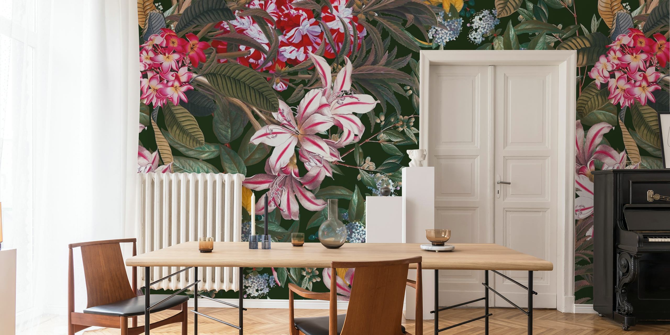Diseño de papel tapiz floral en una habitación