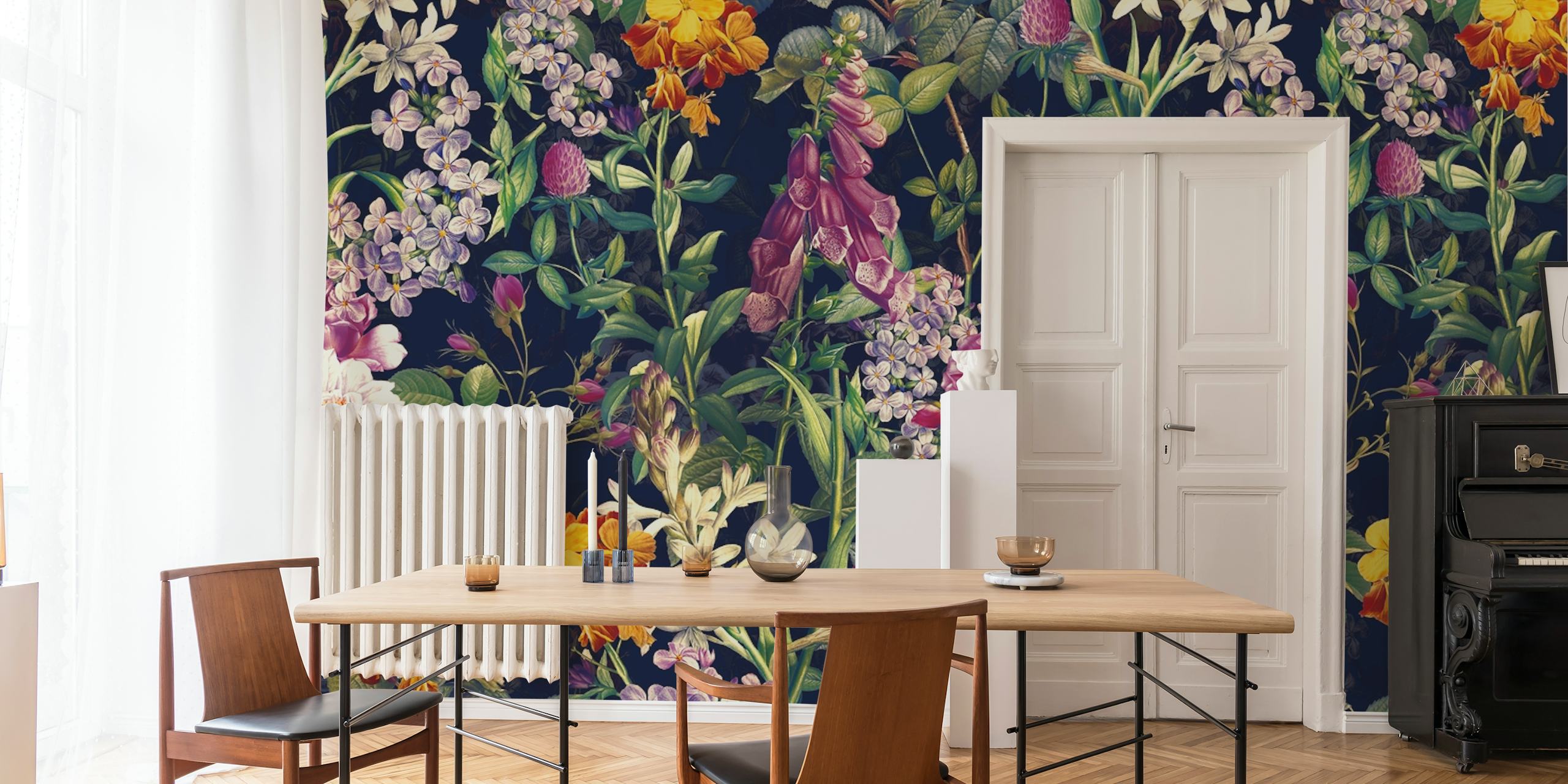 Midnight Forest VII floral wallpaper in a room