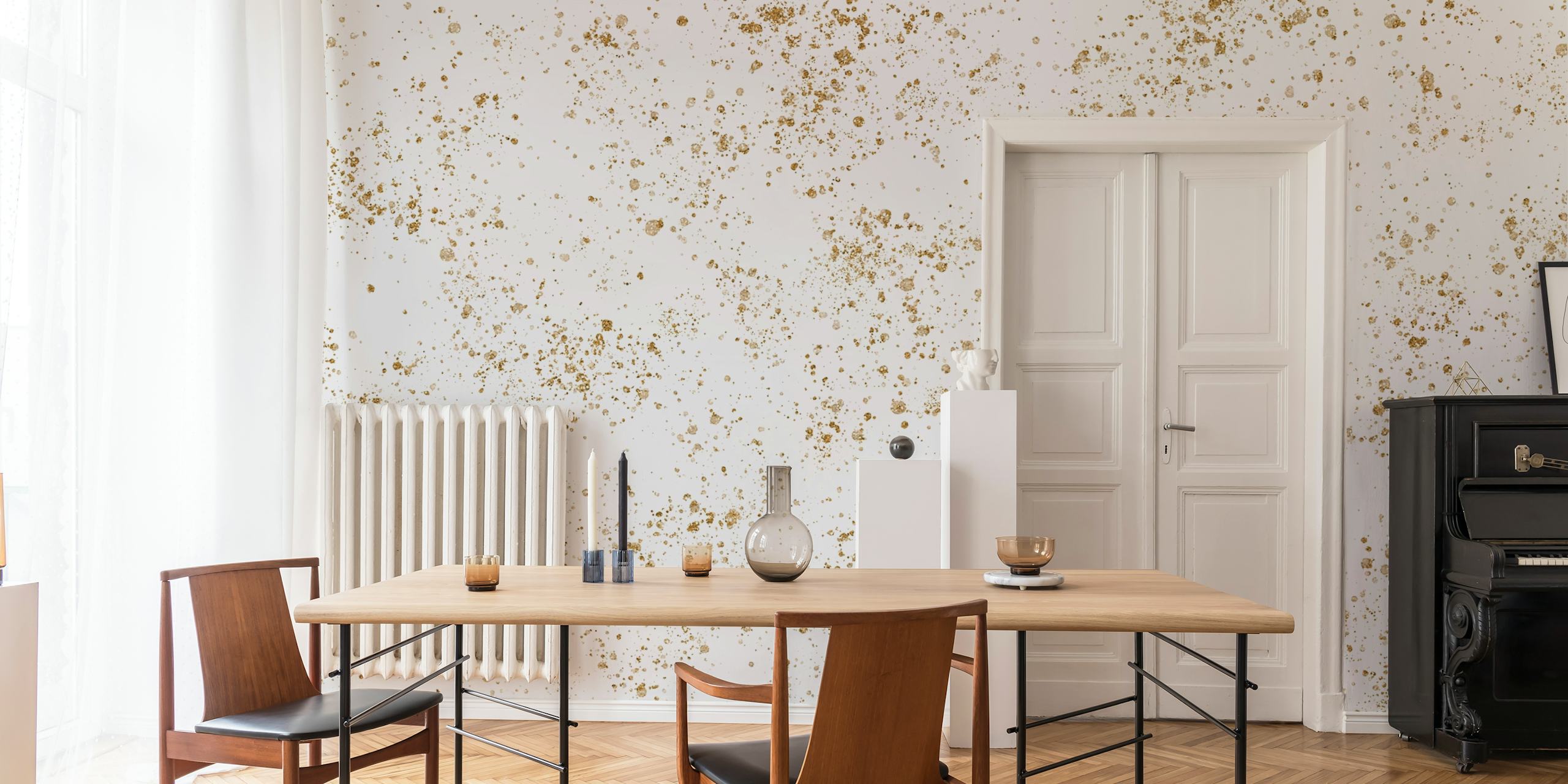Gold and white splatter pattern wallpaper
