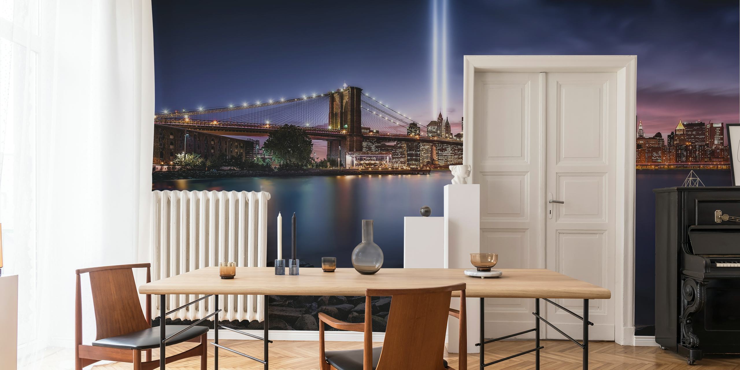 Brooklyn Bridge cityscape night view with blue tones wallpaper