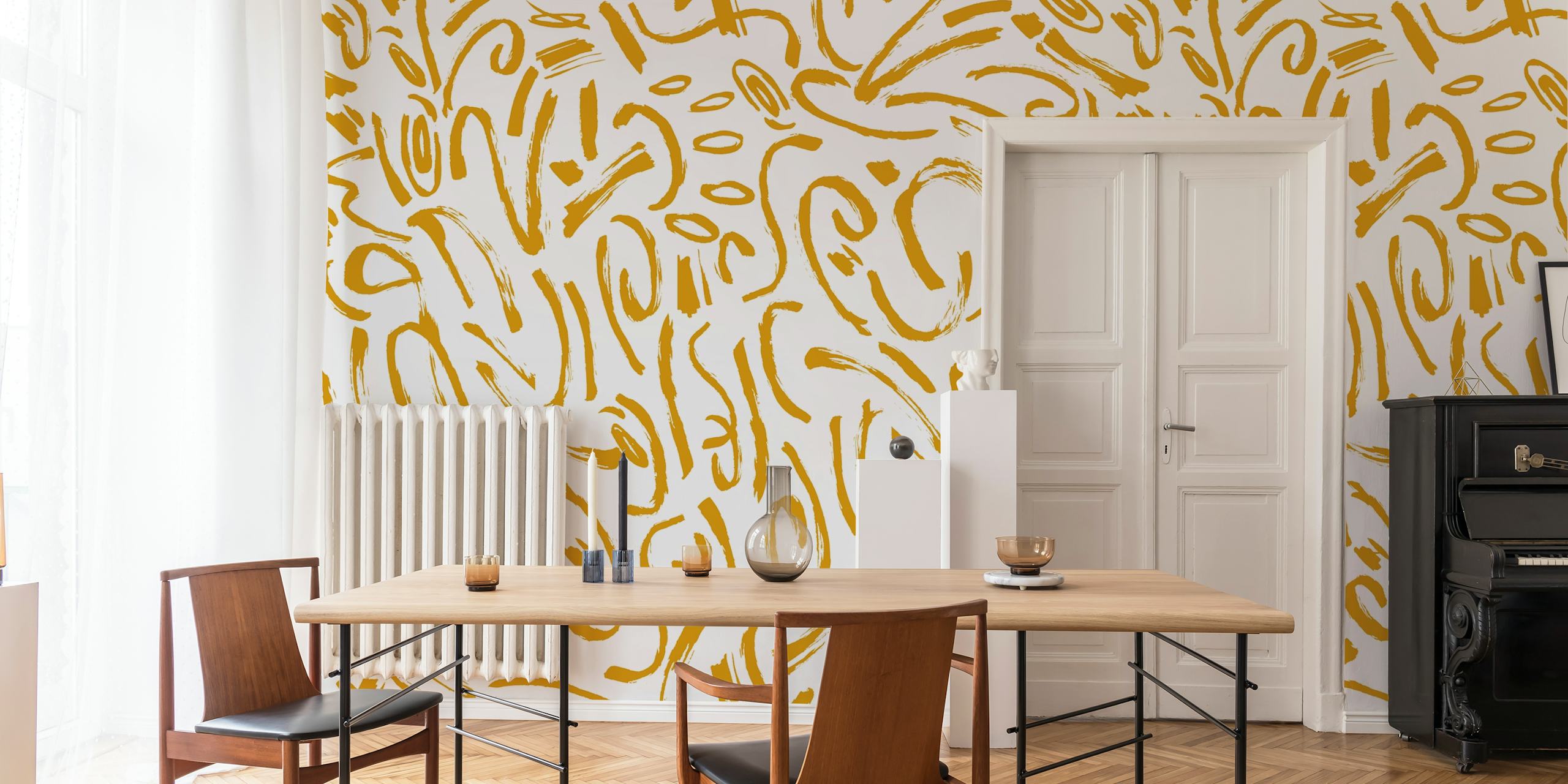 Design de papel de parede Abstract strokes em um quarto